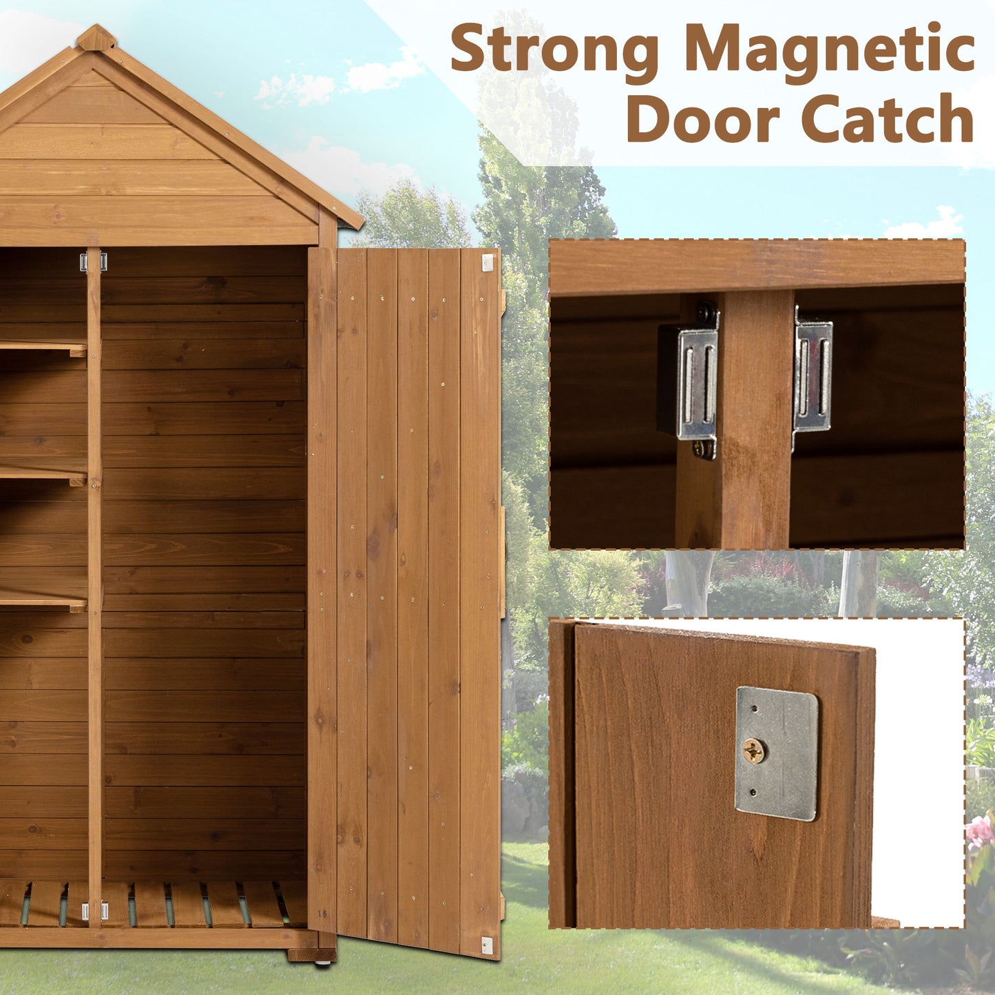 Outdoor Storage Cabinet, Garden Wood Tool Shed, Outside Wooden Shed Closet With Shelves And Latch For Yard - Light Brown