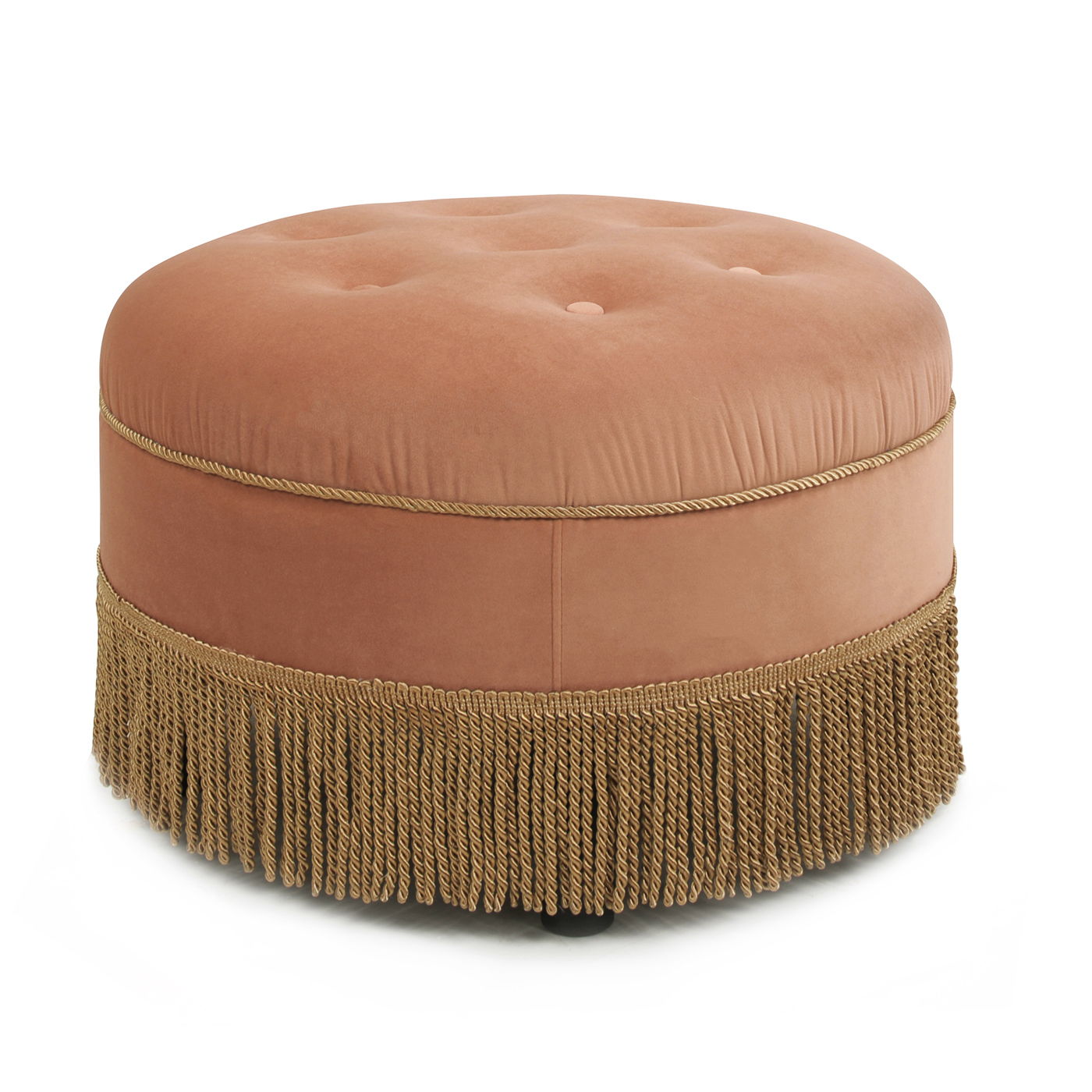Yolanda - Round Upholstered Accent Ottoman - Peach Orange / Gold