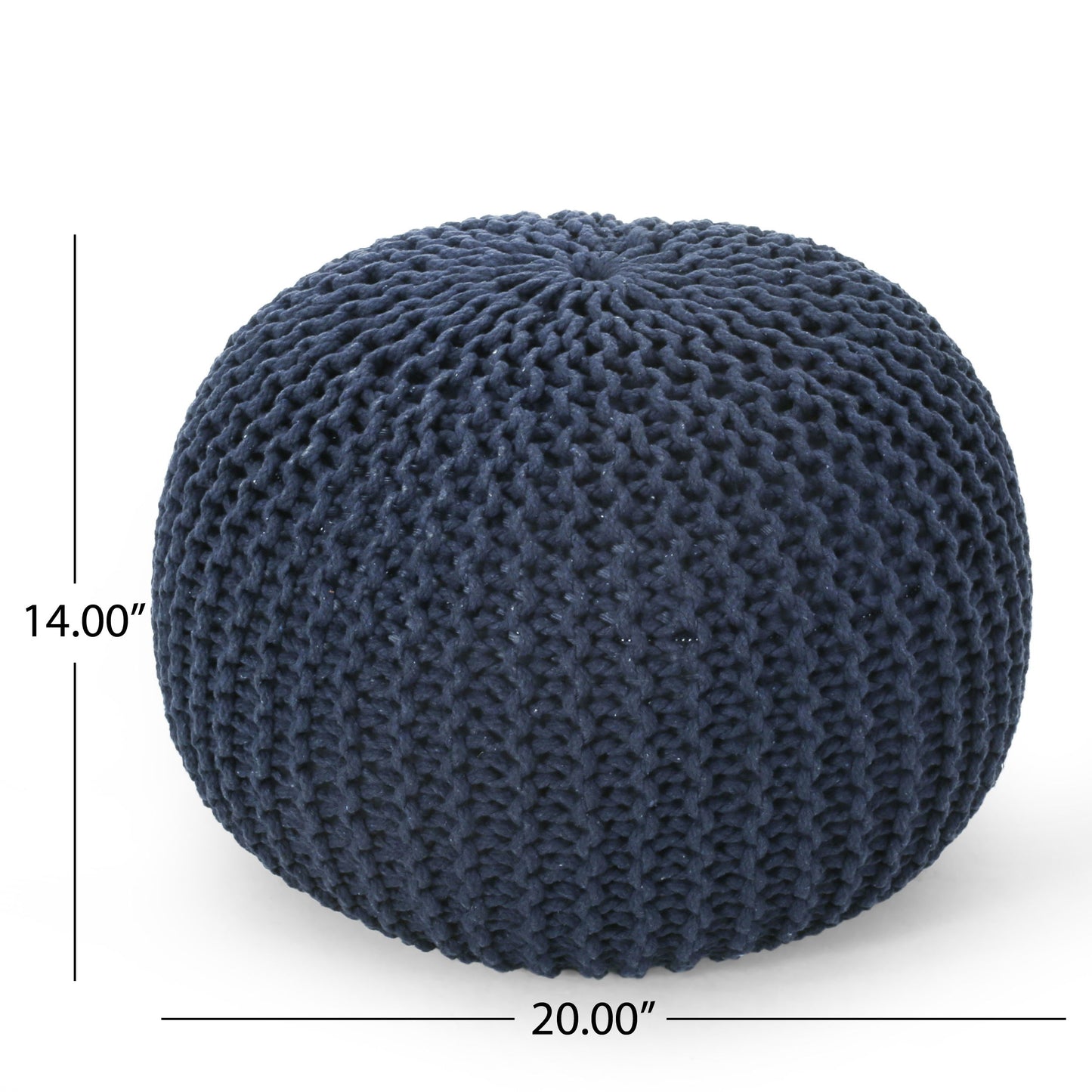 Bordeaux - Knitted Cotton Round Pouf Ottoman And Floor Cushion - Navy Blue