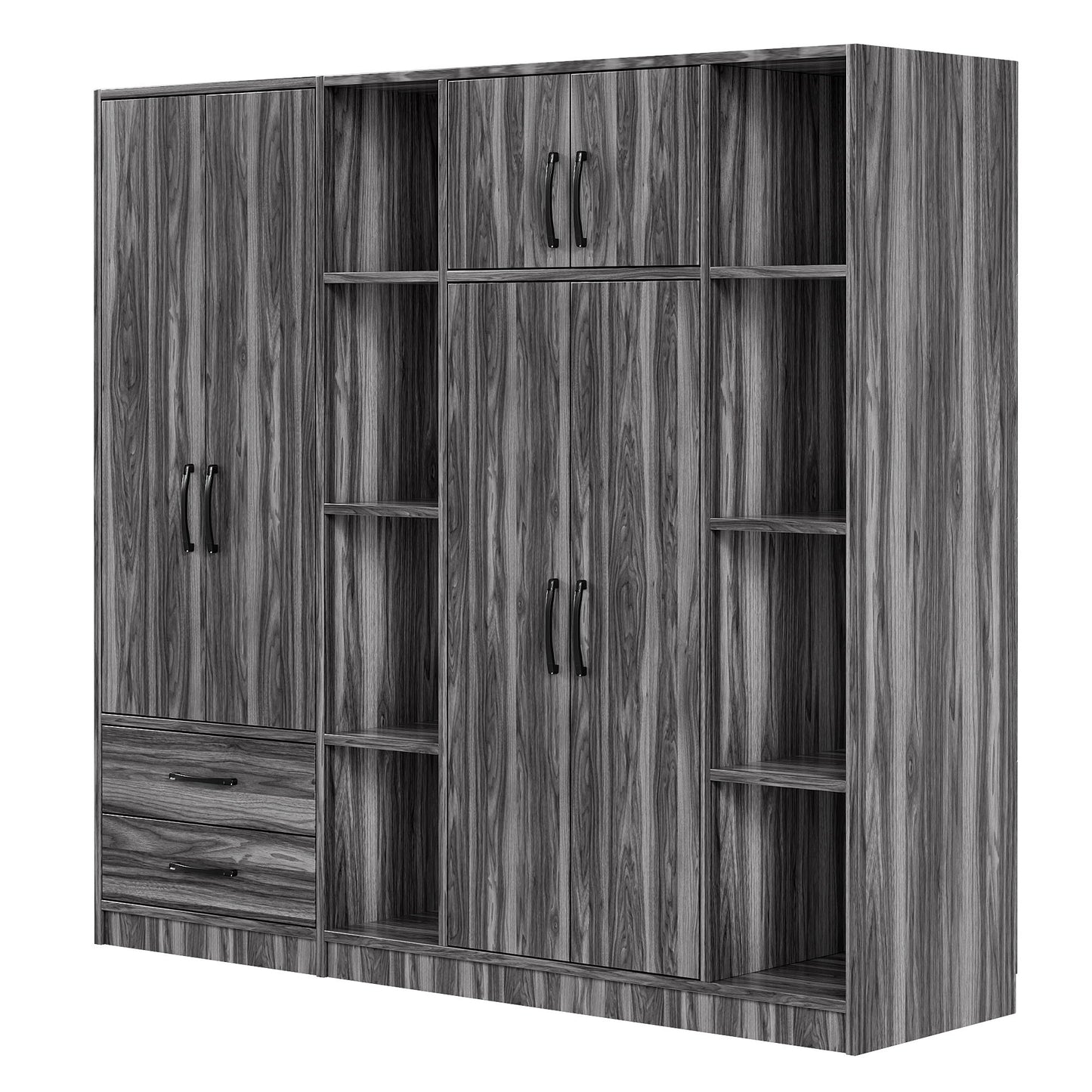 6 Door Wardrobe With Shelves And Drawers - Gray