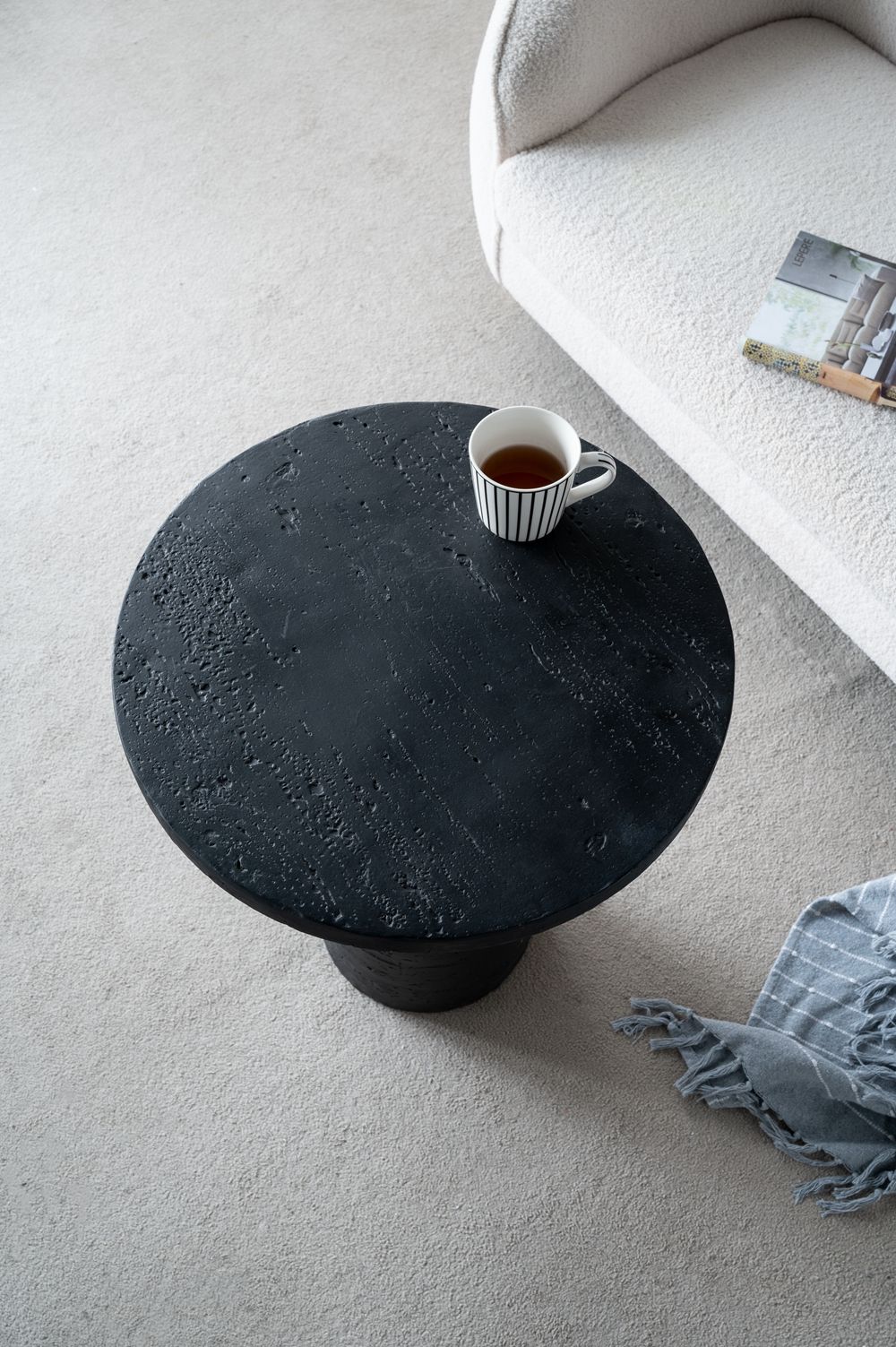Round Side Table With Pedestal Base - Black