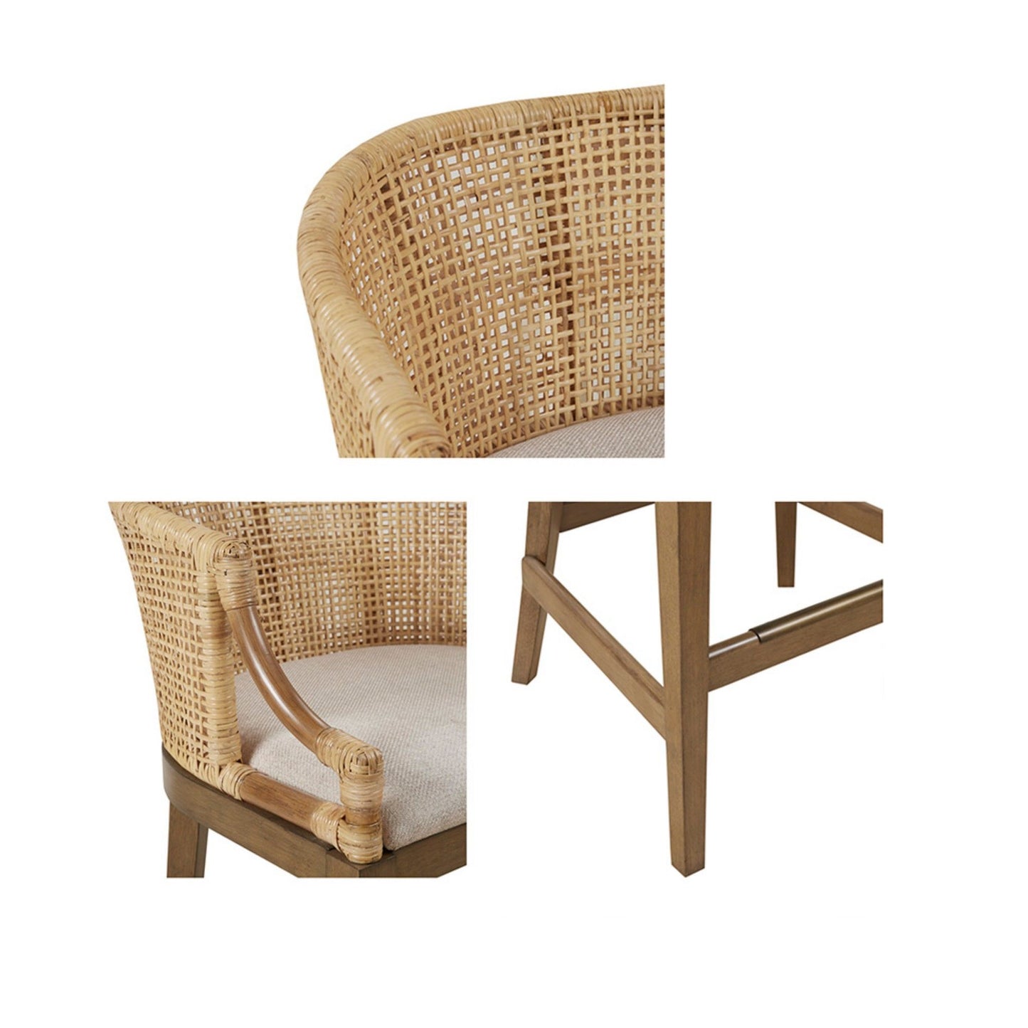 Handcrafted Rattan Counter Stool With Cushioned Seat - Natural