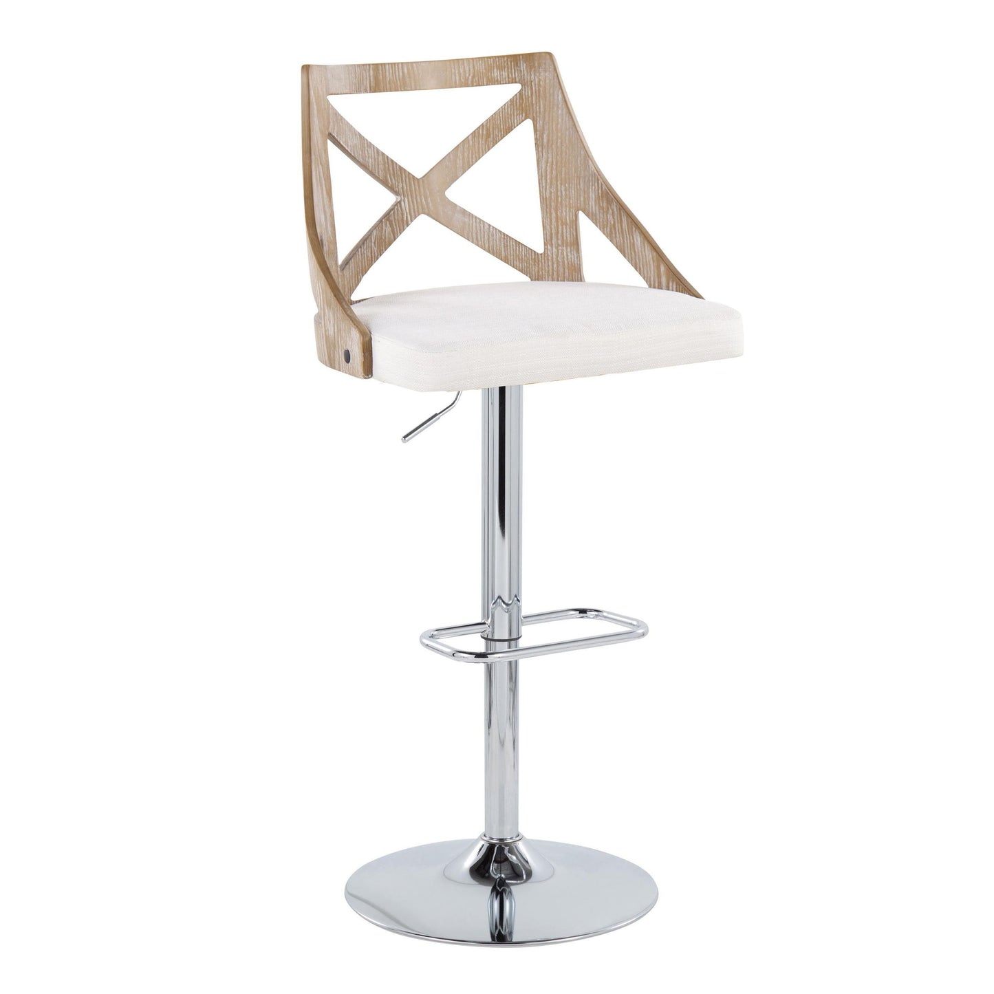 Charlotte - Farmhouse Adjustable Height Barstool With Swivel Rounded Rectangle Footrest (Set of 2) - Chrome / White Washed / Cream