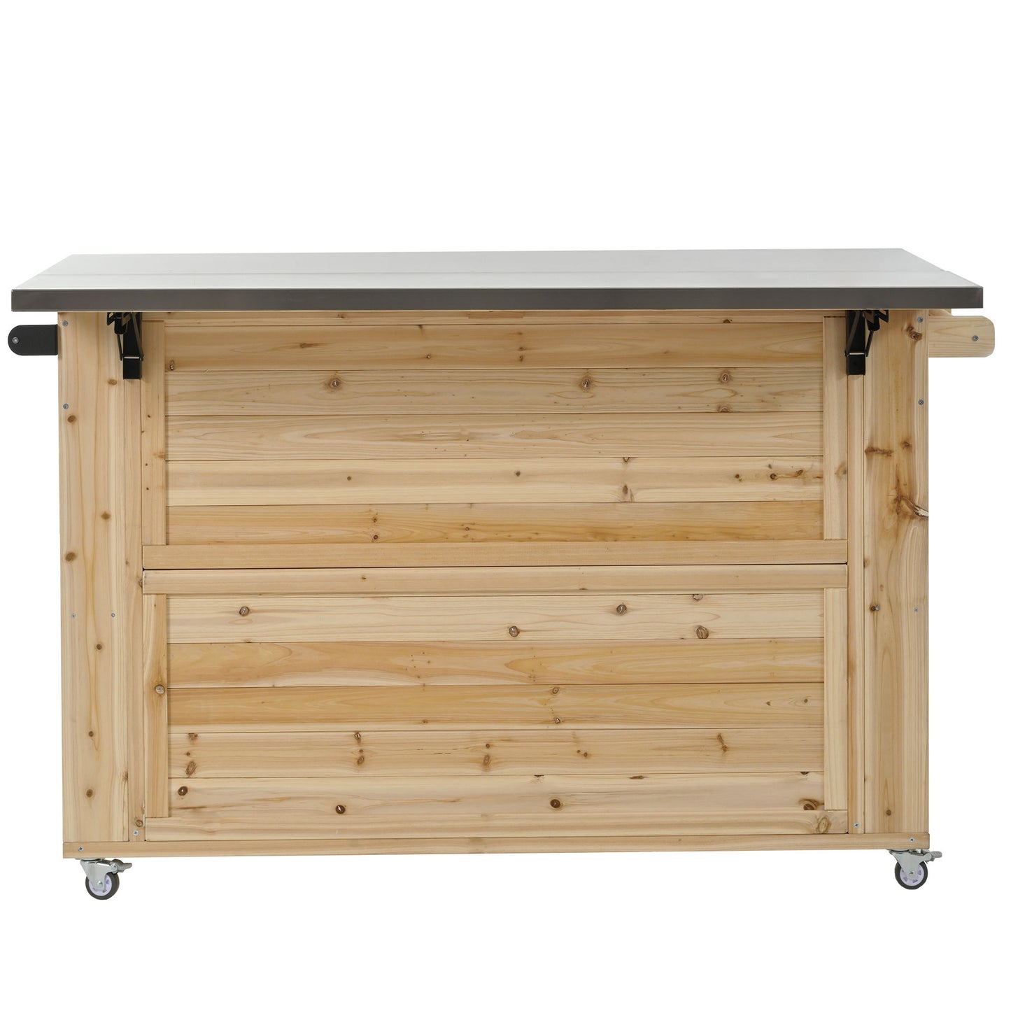 Outdoor Kitchen Island Fir Wood Kitchen Island With Stainless Steel Top, Ample Storage Space, Towel And Spice Racks And A Bottle Opener For Outdoor - Natural