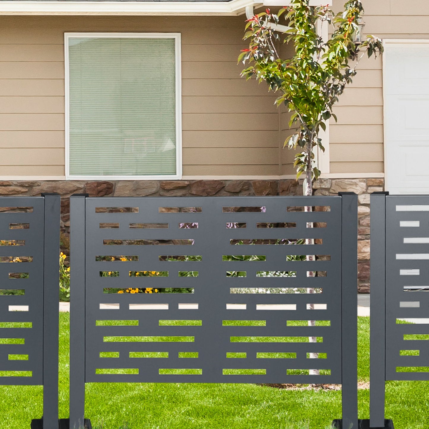Air Conditioner Fence For Outdoor Units, Metal Privacy Fence Cover, Perfect To Conceal Air Conditioning Units, 3 Fence Panel - Charcoal