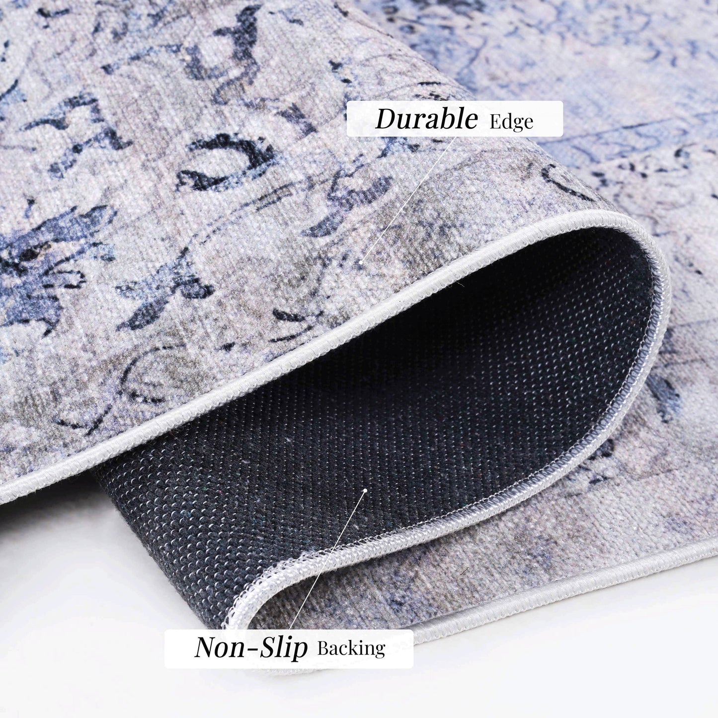 Maval - 9' X 12' Washable Area Rug - Blue / Cream