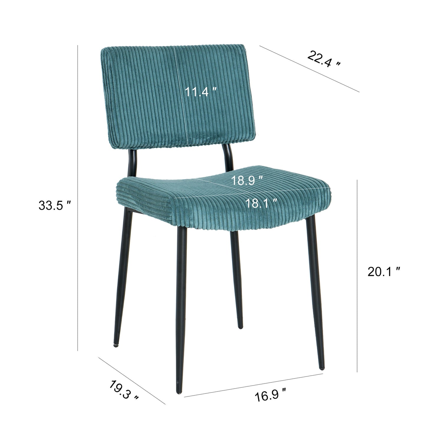 Modern Upholstered Dining Chair Set With Black Metal Legs (Set of 2) - Turquoise