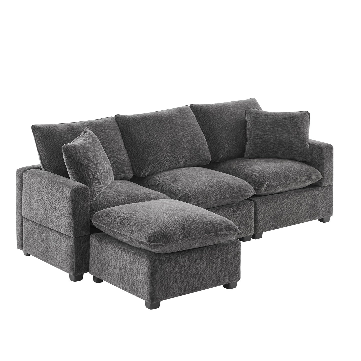 Modern, Modular Sofa, 4 Seat Chenille Sectional Couch Set With 2 Pillows Included, Freely Combinable Indoor Funiture - Black / Gray