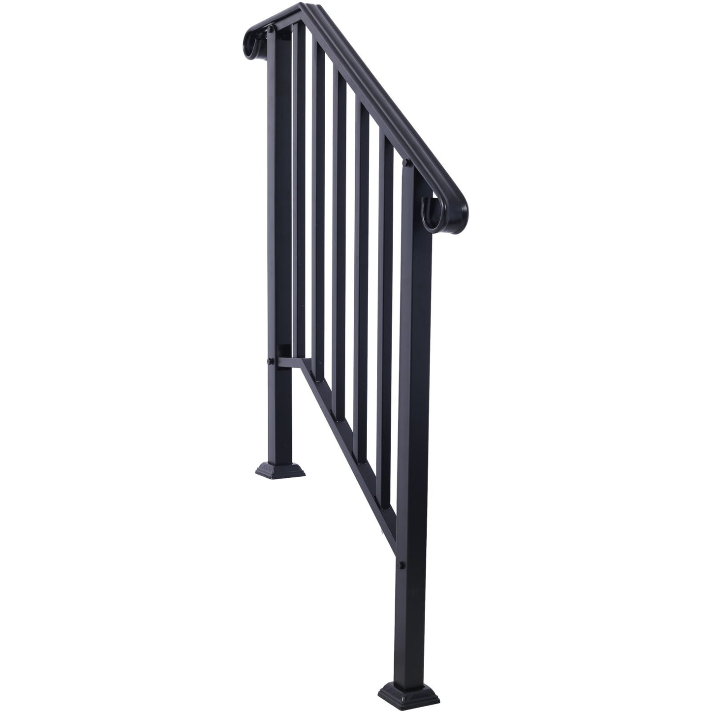 Handrails For Outdoor Steps, Fit 2 Or 3 Steps Outdoor Stair Railing, Picket#2 Wrought Iron Handrail, Flexible Porch Railing, Transitional Handrails For Concrete Steps Or Wooden Stairs - Black