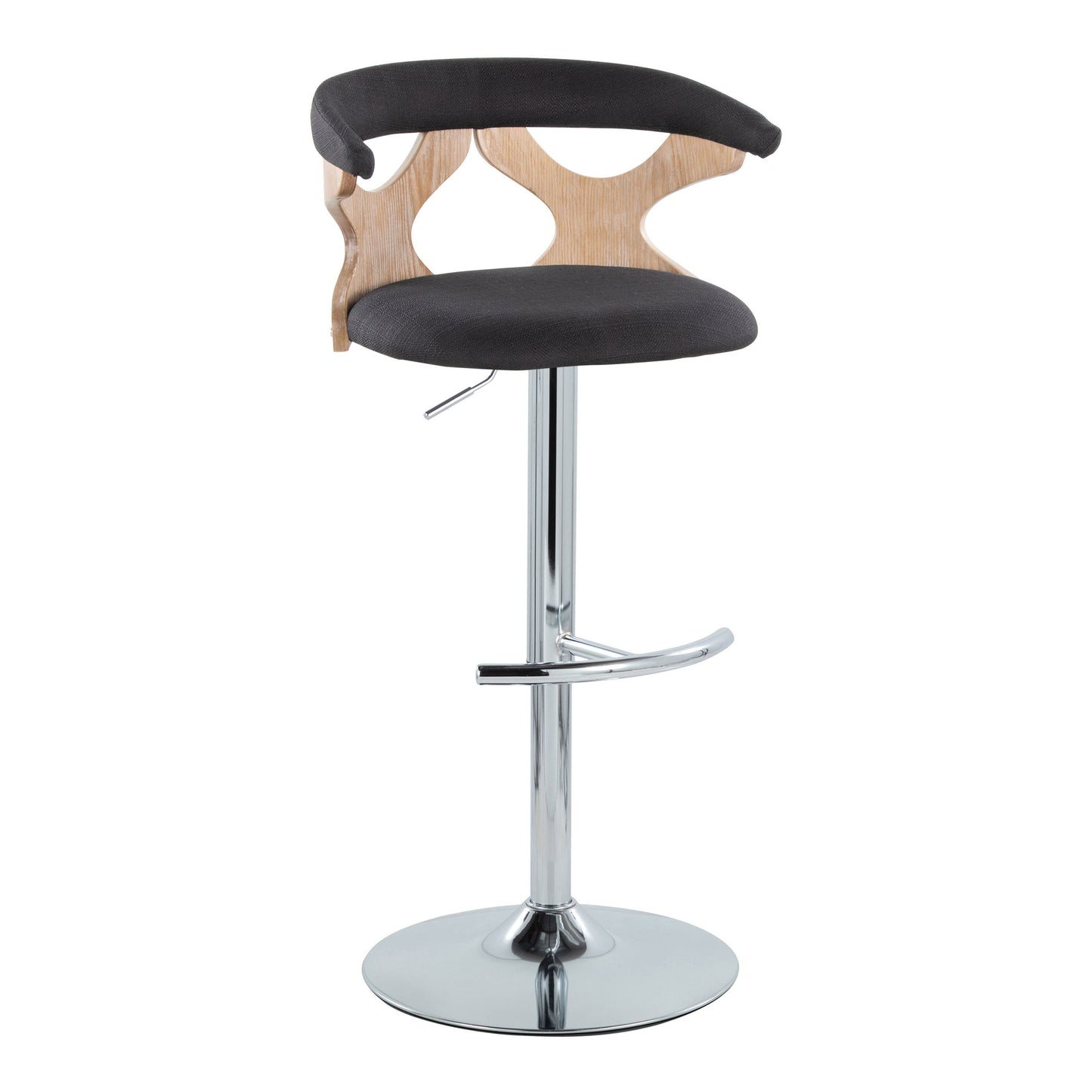 Gardenia - Contemporary Adjustable Barstool With Swivel With Rounded T Footrest (Set of 2) - Chrome / White Washed / Charcoal
