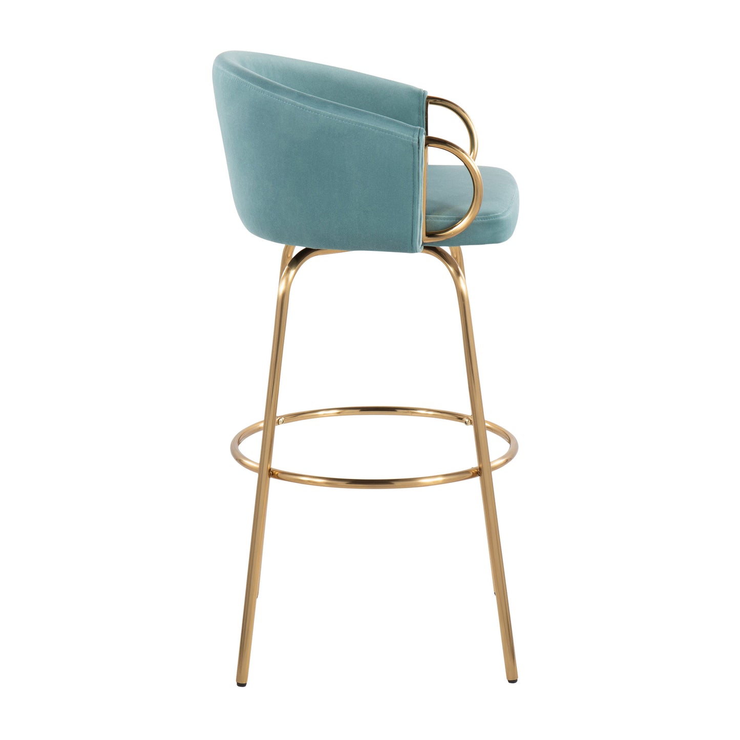 Claire - Contemporary / Glam Fixed Height Bar Stool Round Footrest (Set of 2) - Light Blue / Gold
