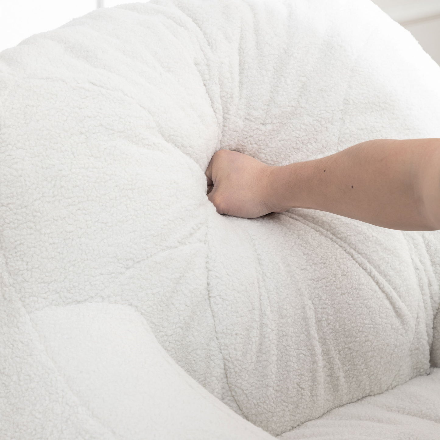 Comfy Bean Bag Chair With Filler, Tufted Memory Foam Sofa Teddy Fabric, Fluffy And Cozy Seating For Dorm, Apartment, Or Living Room - White