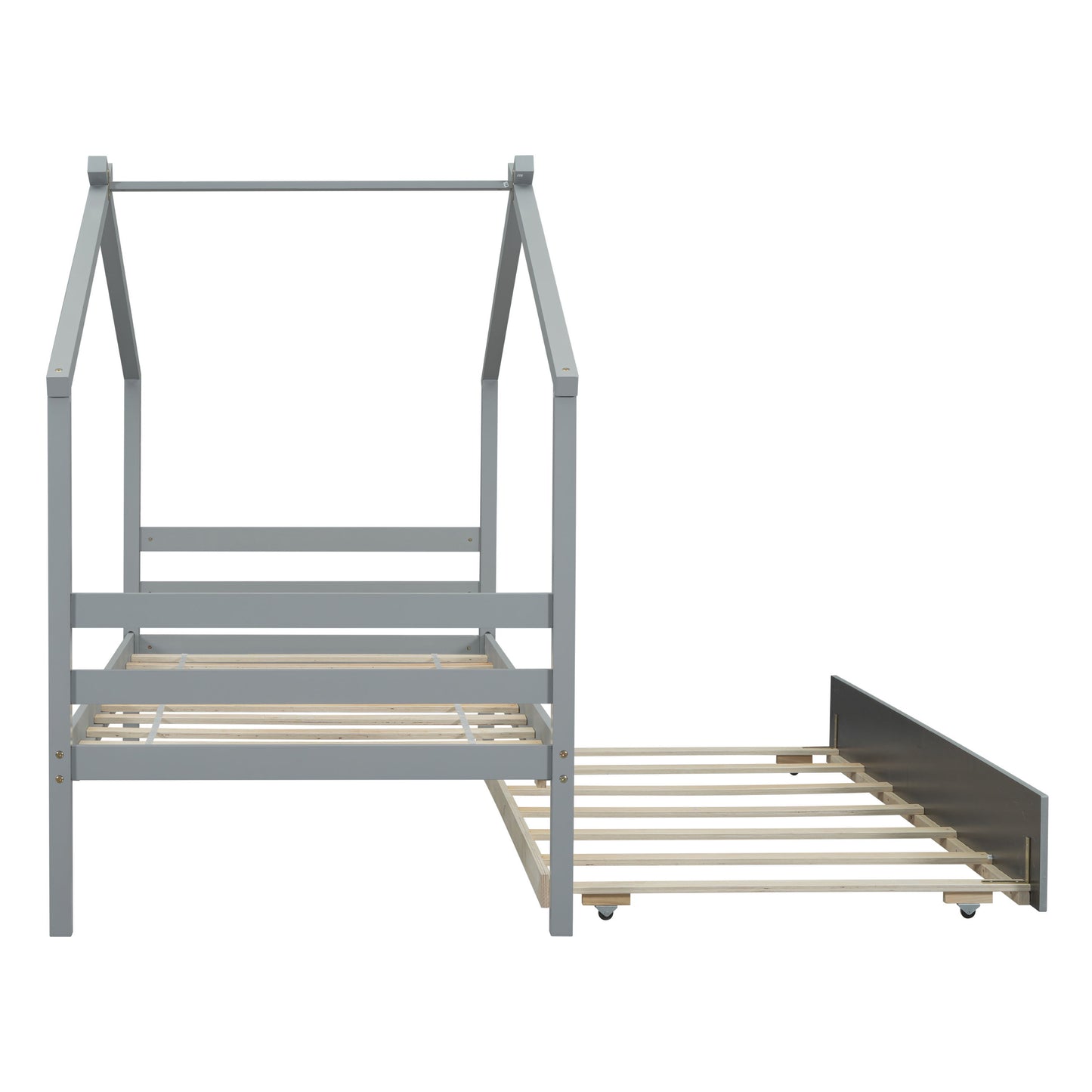 Twin Size House-Shaped Bed With Trundle - Gray