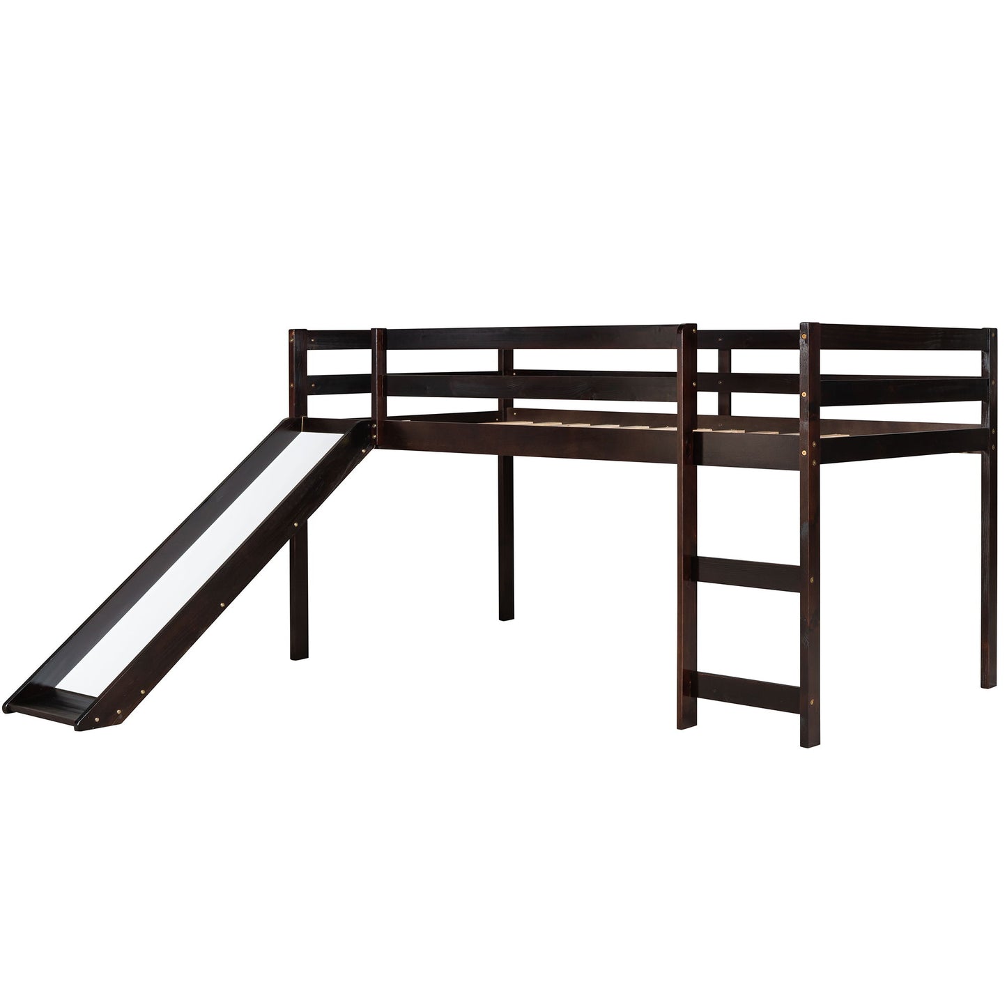 Twin Loft Bed With Slide, Multifunctional Design - Espresso