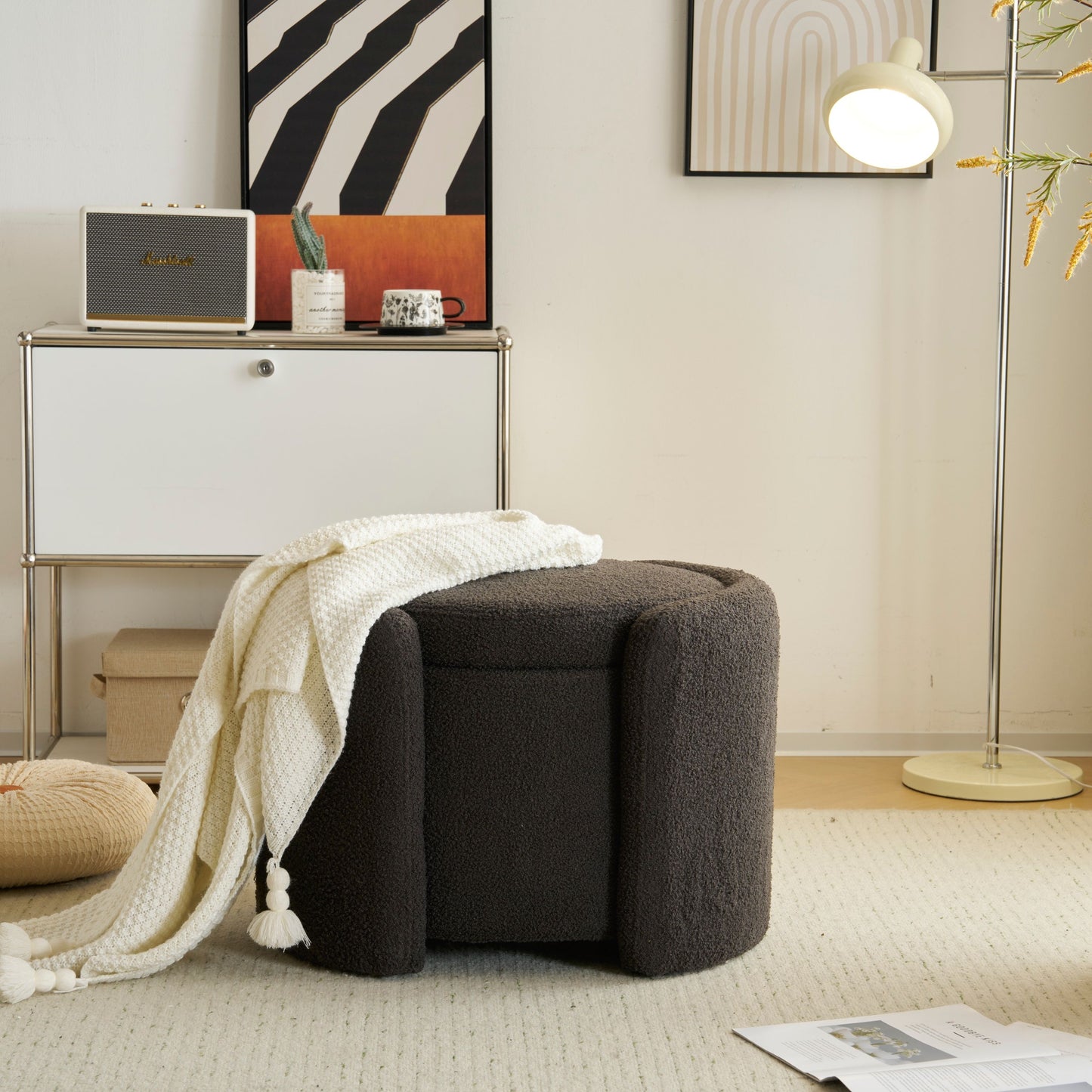 Cozy Boucle Storage Ottoman: Stylish Comfort With Hidden Storage - Gray