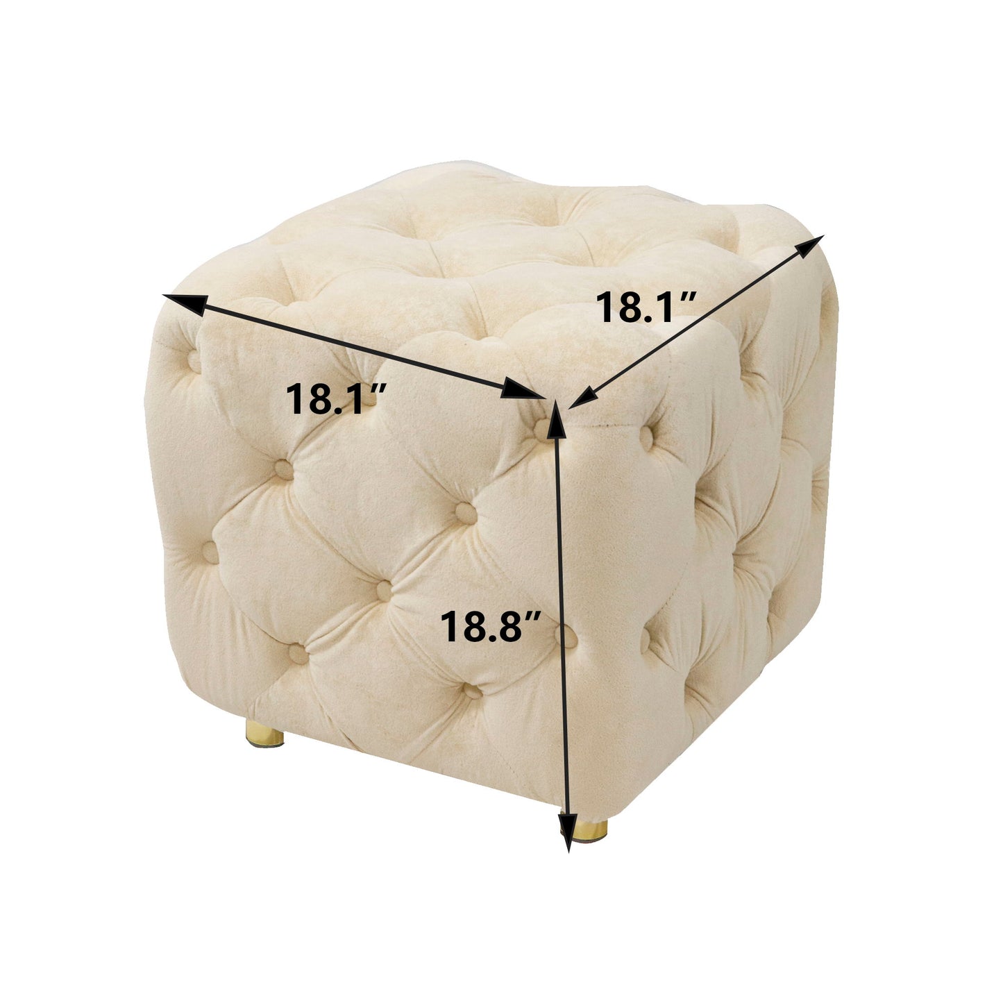 Modern Velvet Upholstered Ottoman, Exquisite Small End Table, Soft Foot Stool, Dressing Makeup Chair, Comfortable Seat For Living Room, Bedroom, Entrance - Beige