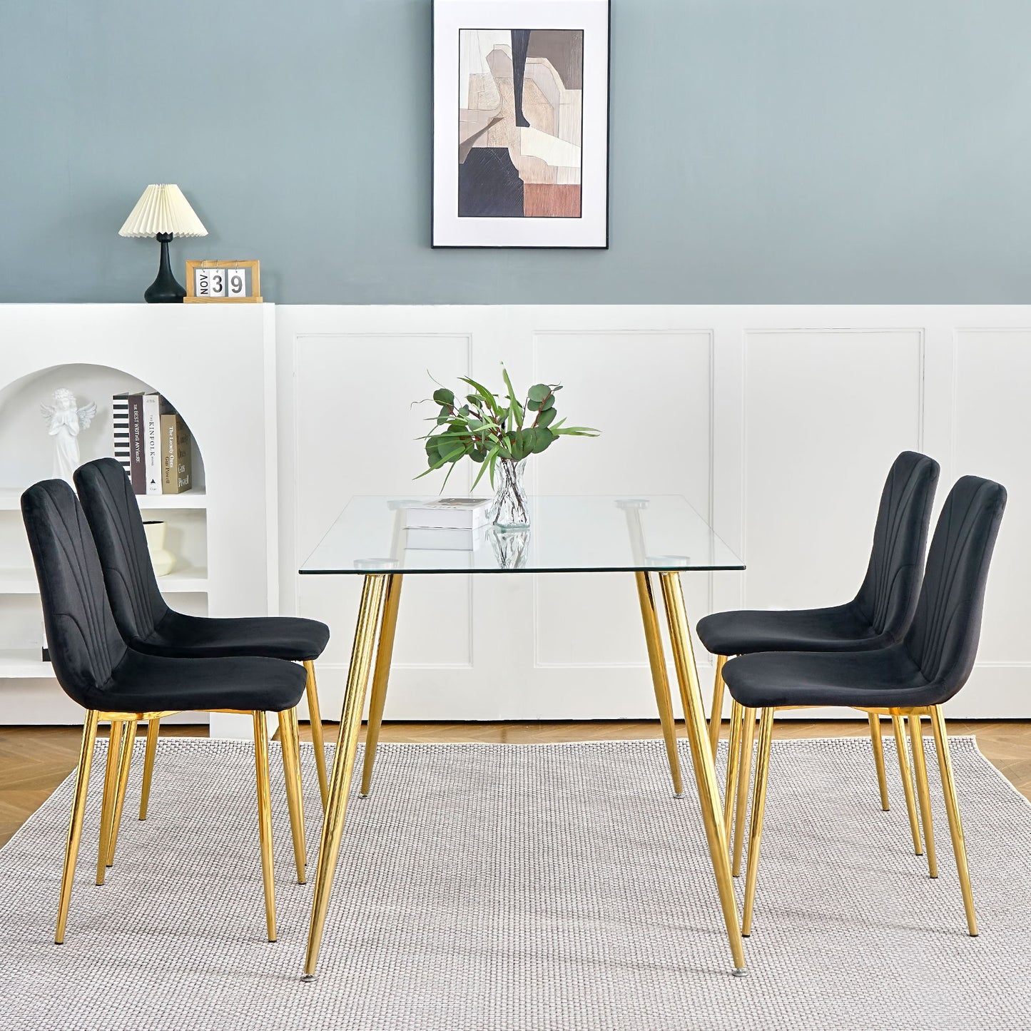 Modern Light Luxury Dining Chair With Gold Metal Legs (Set of 4) - Black