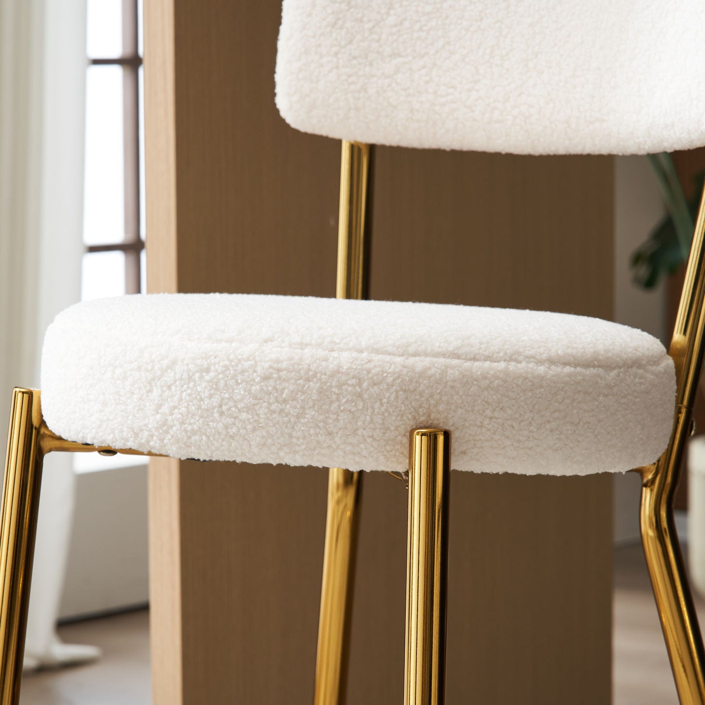 Modern Teddy Fabric Upholstered Bar Stools (Set of 2) - White / Gold