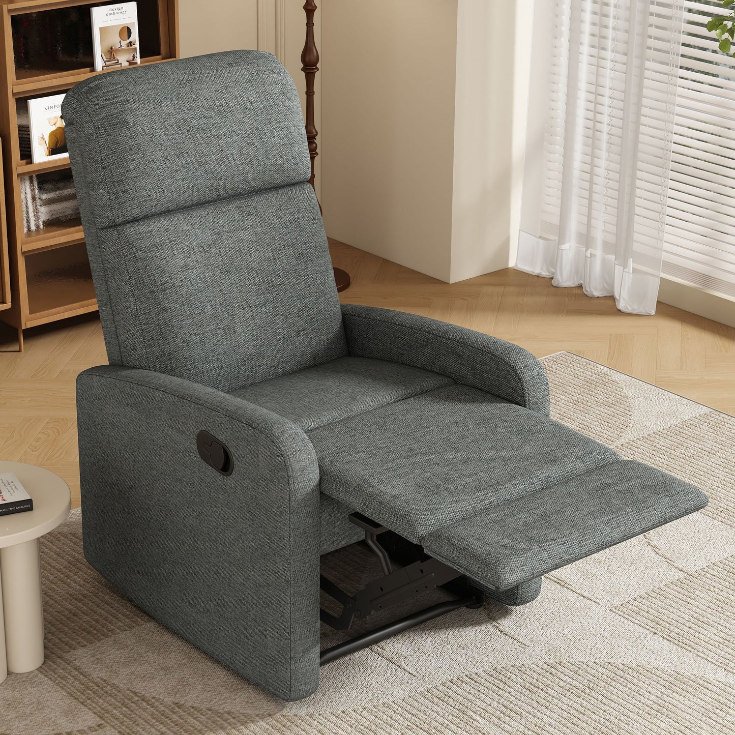 Modern Manual Recliner, Home Theater Chair With Adjustable Backrest For Living Room - Charcoal