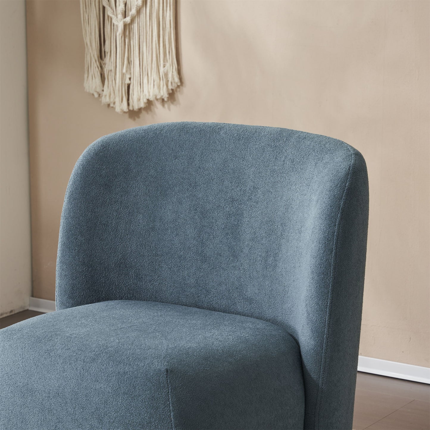 Modern Low Back Accent Chair, Upholstered Armless Living Room Chairs, Round Pine Wood Feet, For Small Living Spaces, Living Room - Blue