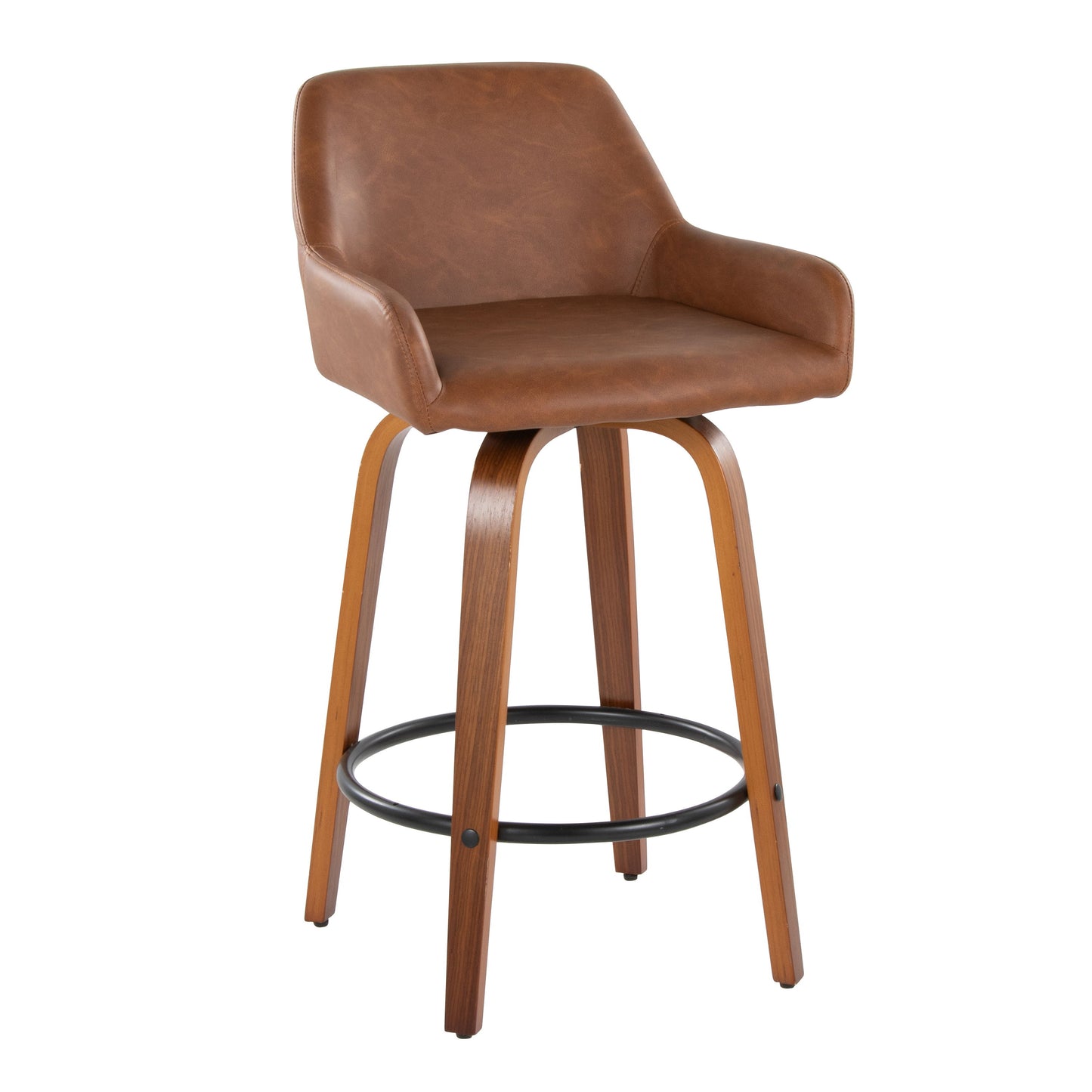 Daniella - Contemporary Fixed Height Counter Stool With Swivel With Round Footrest (Set of 2) - Walnut / Camel