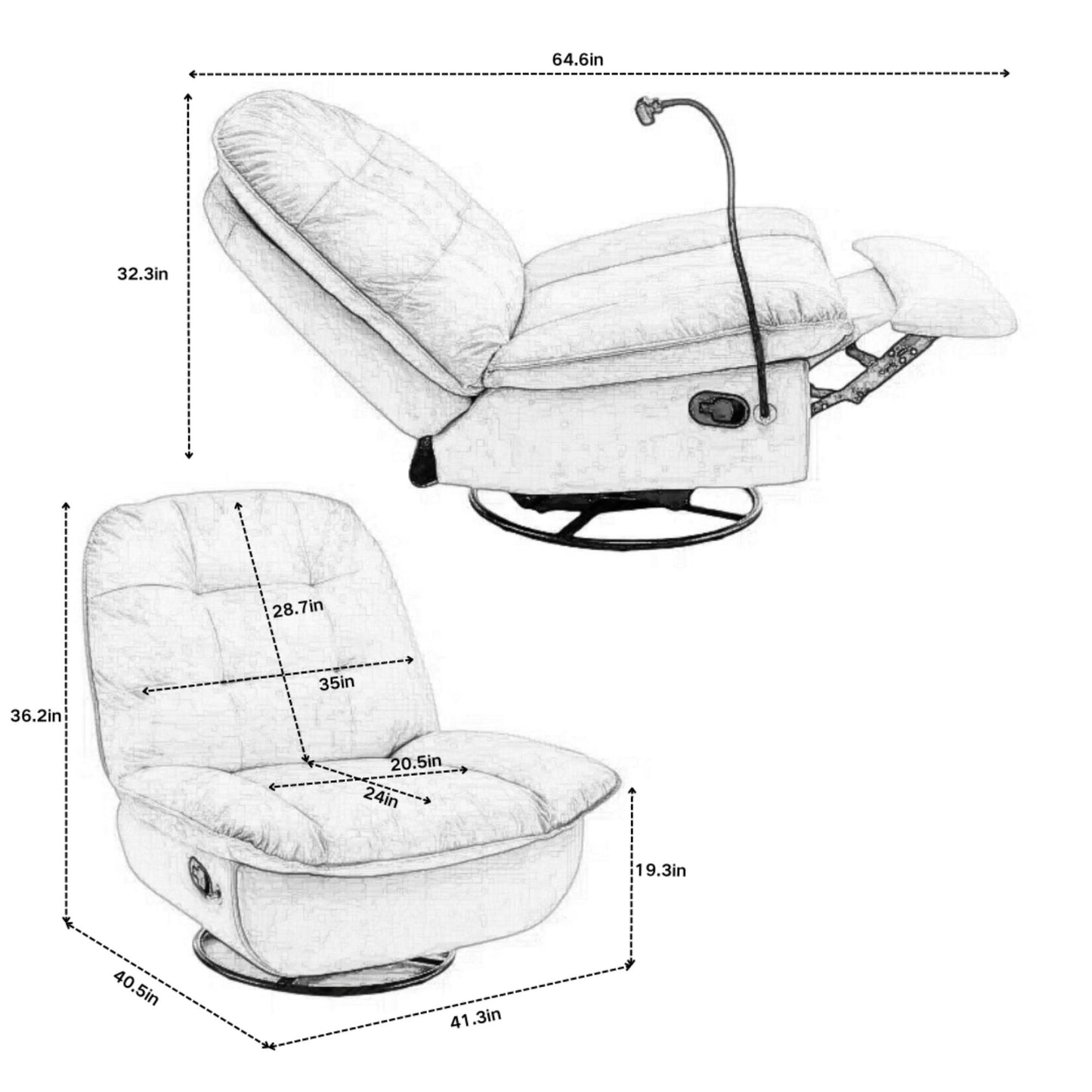Modern Swivel Gliding Recliner Chair With Rocking Function And Phone Holder - Large Comfortable Reading Chair Stamped Velvet - Natural Brown