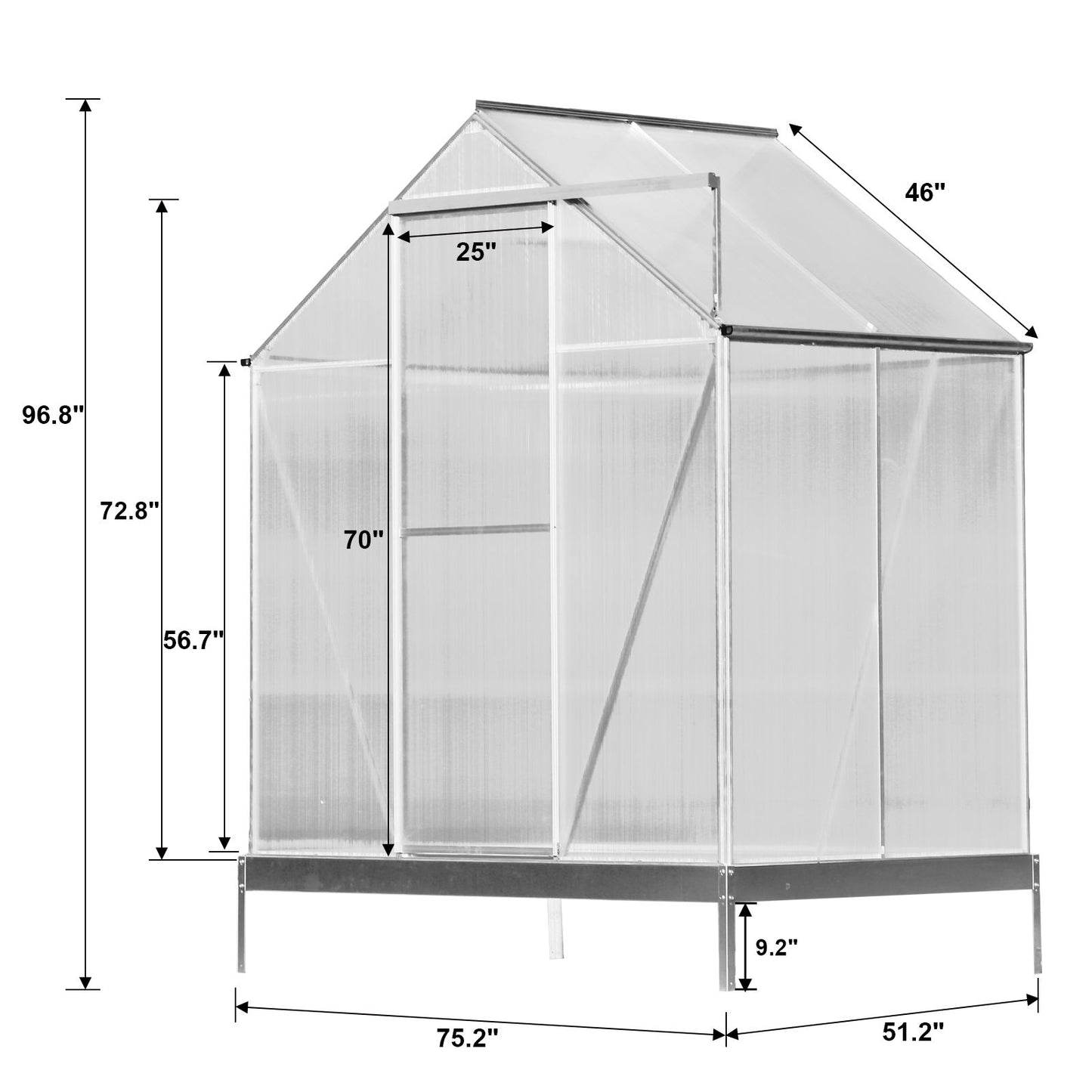 Polycarbonate Greenhouse, Heavy Duty Outdoor Aluminum Walk-In Green House Kit With Rain Gutter, Vent And Door For Backyard Garden - Aluminium