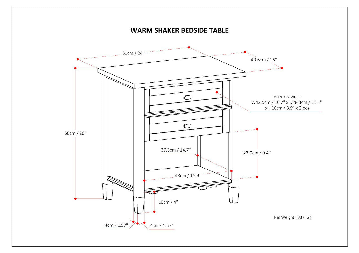 Warm Shaker - Bedside Table - Fog Gray