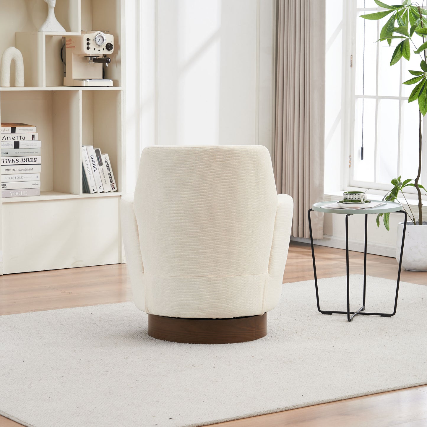 Swivel Barrel Chair, Swivel Accent Chairs Armchair For Living Room, Reading Chairs For Bedroom Comfy, Round Barrel Chairs With Gold Stainless Steel Base - Beige