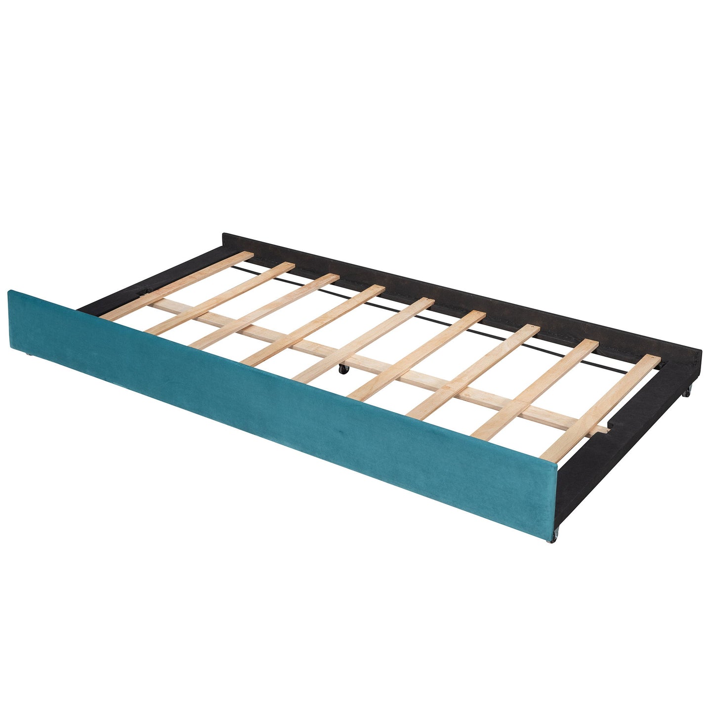 Twin Size Upholstered Daybed Sofa Bed With Trundle And Slat - Blue