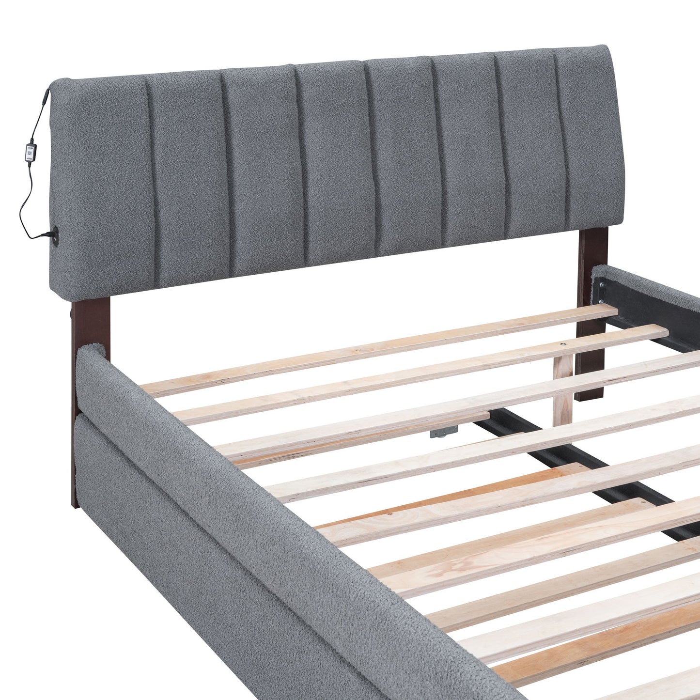 Full Size Upholstered Platform Bed With Twin Size Trundle - Gray