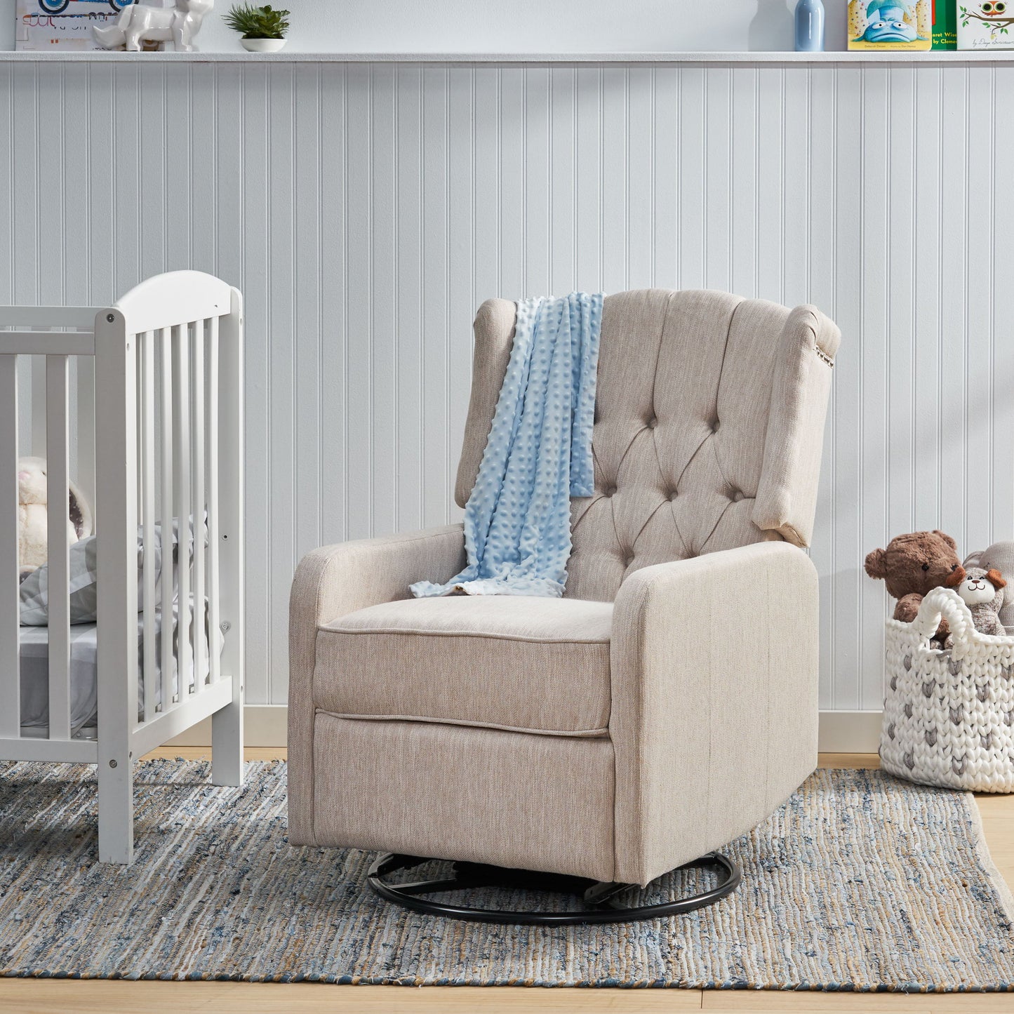 Classic Design, Manual Recliner Chair With 360 Degree Swivel - Beige