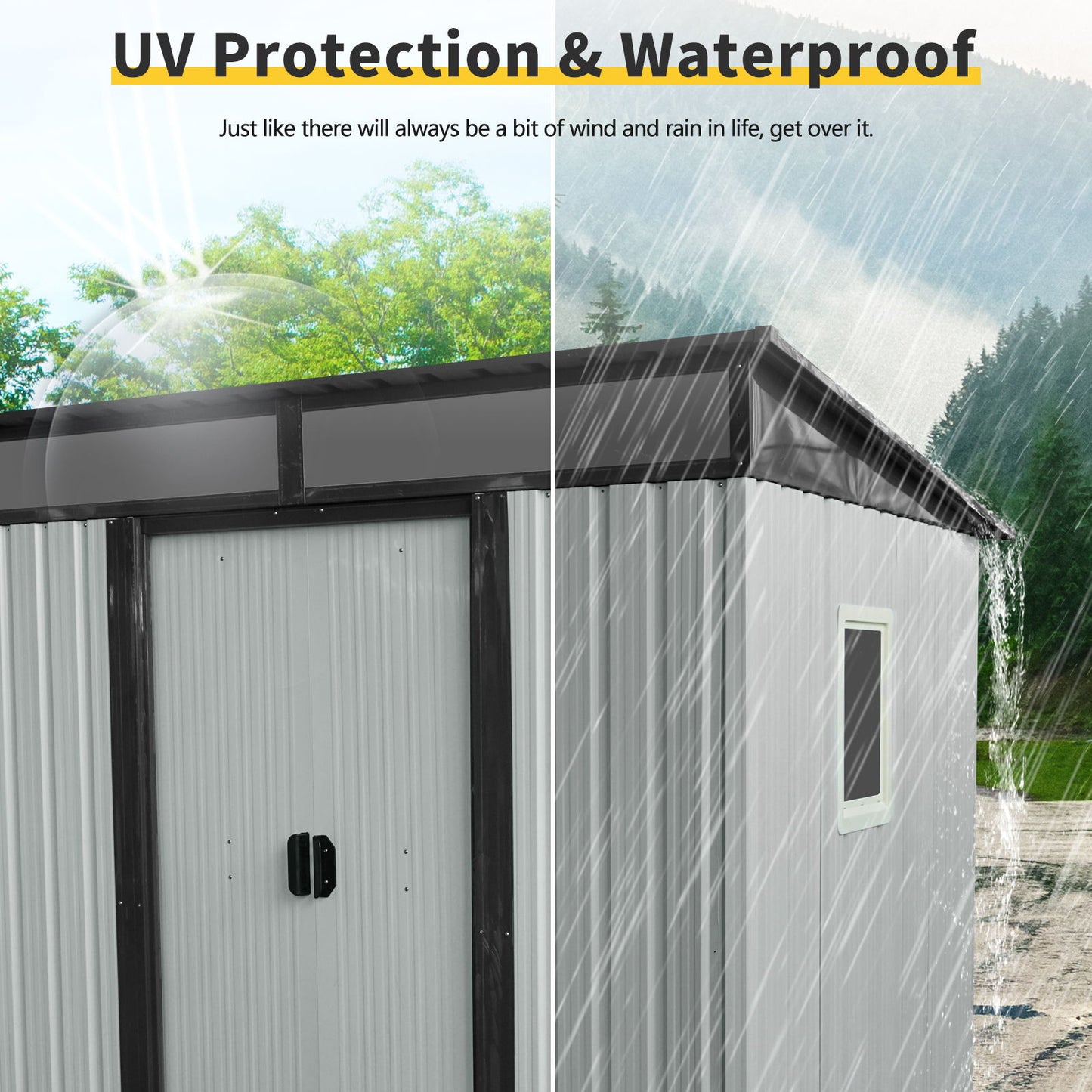 6Ft X 5Ft Outdoor Metal Storage Shed With Window And Transparent Plate For Garden, Lawn - White / Black