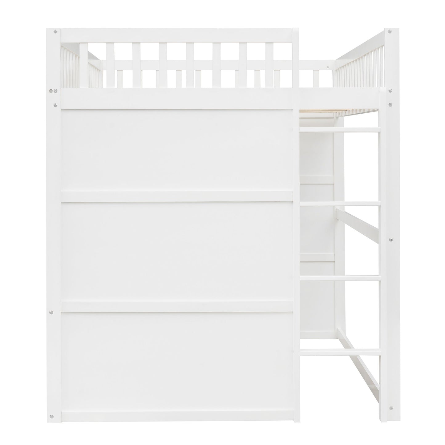 Full Size House Loft Bed With Ladder - White