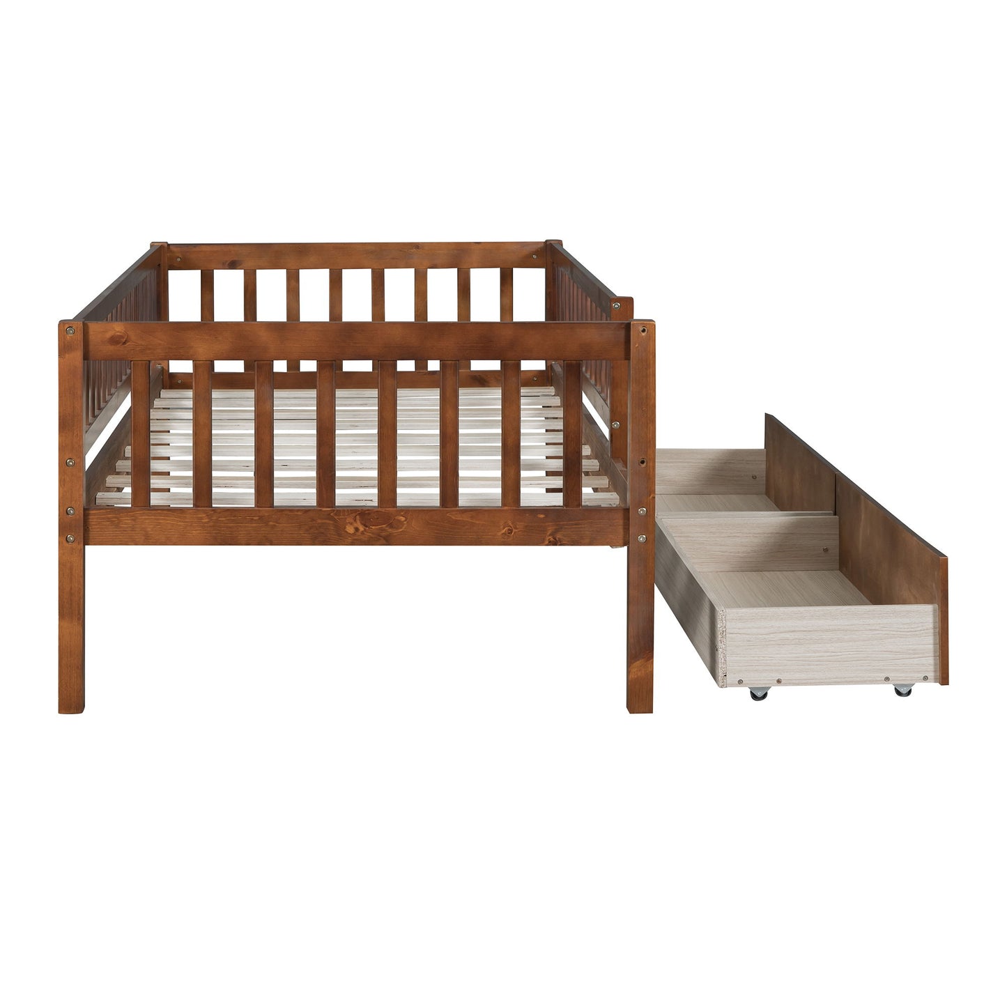 Twin Size Daybed Bed With Two Drawers - Walnut