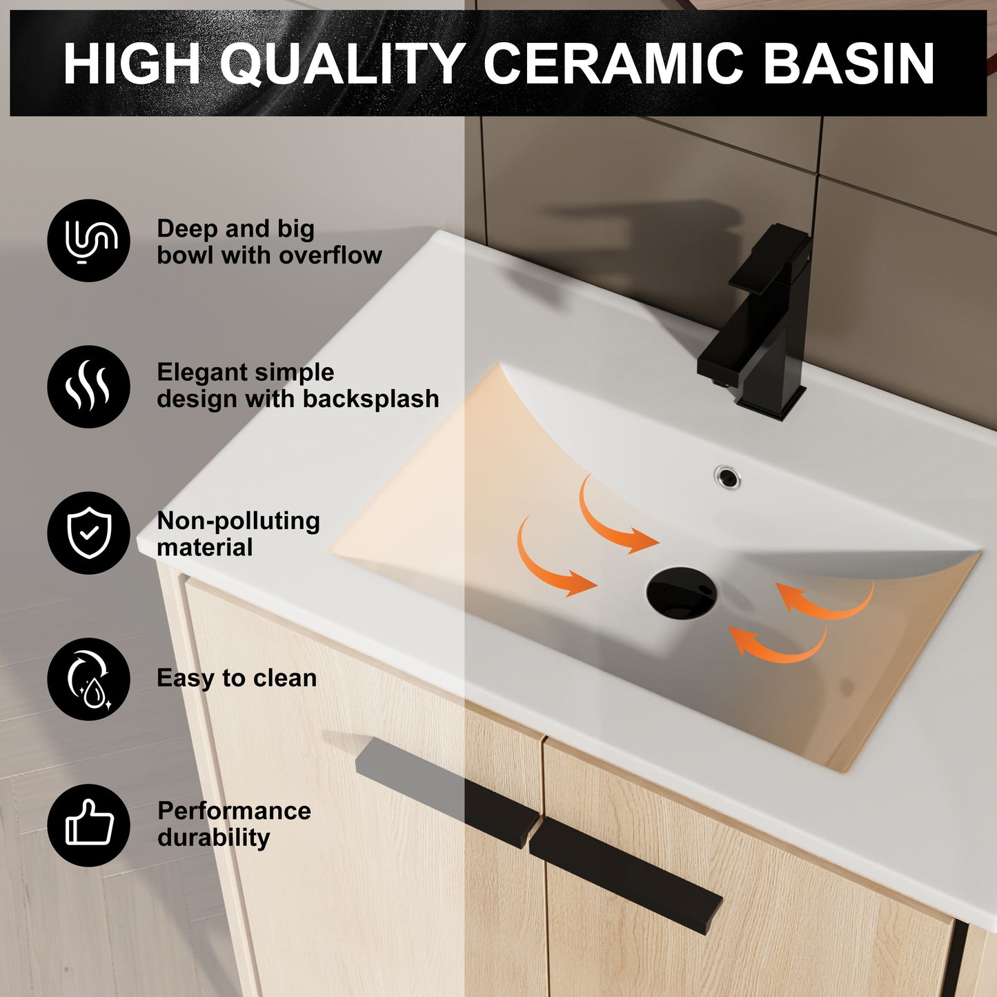 30" Bathroom Vanity Base With Basin And Storage Cabinet - Oak