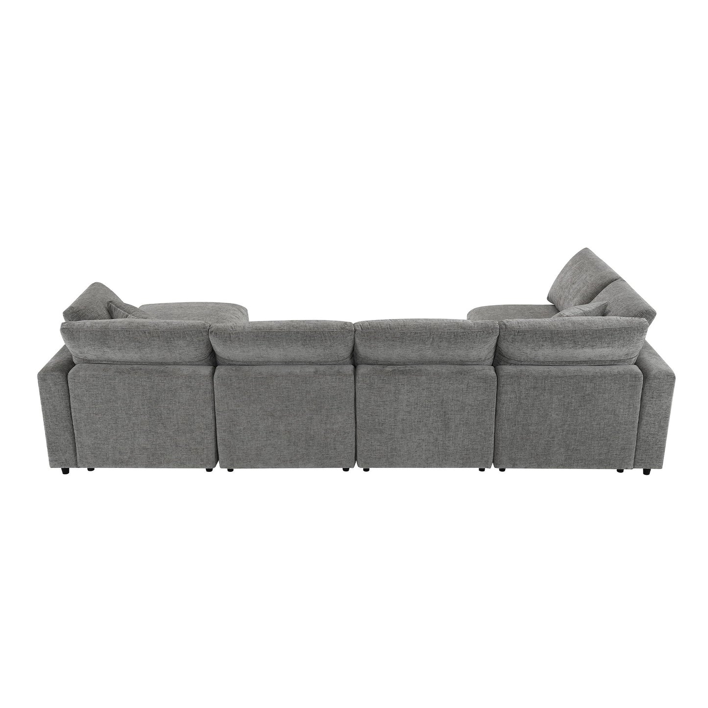 Modern Modular Cloud Sofa Bed, 6 Seat Chenille Sectional Couch Set With Ottoman, Free Combination, Convertible U Shaped Sleeper Sofa - Gray