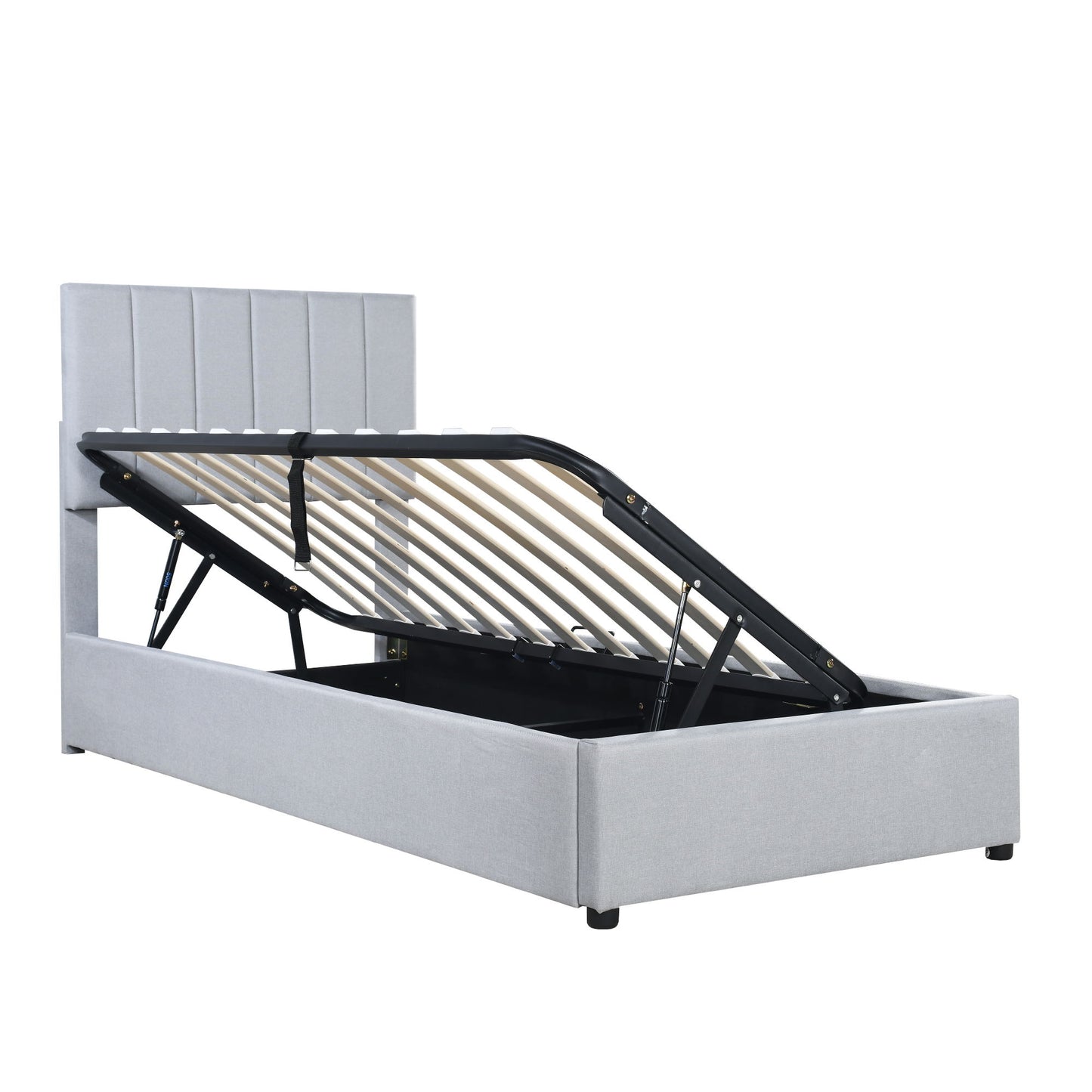Twin Size Upholstered Platform Bed With A Hydraulic Storage System - Gray