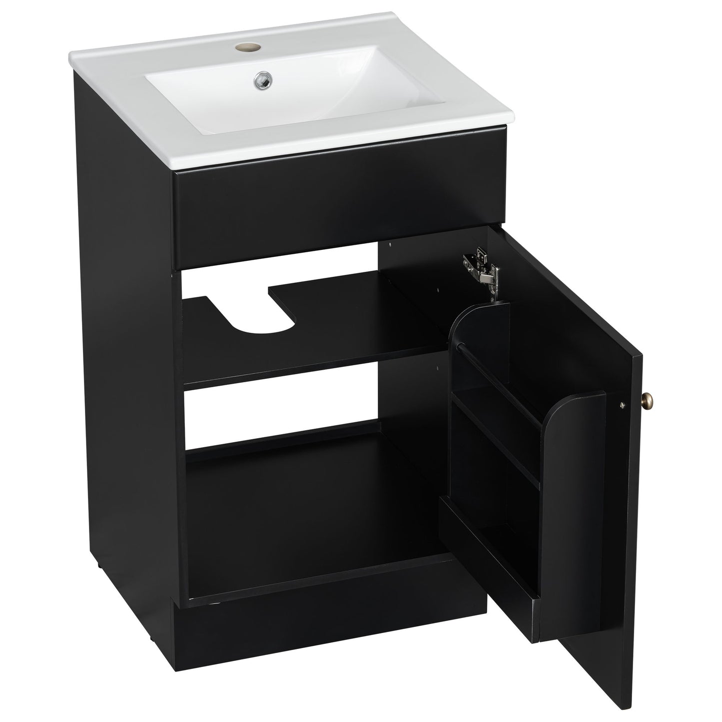 20" Bathroom Vanity With Sink, Freestanding Cabinet With Door Shelf And Adjustable Shelf, And Ceramic Construction - Black