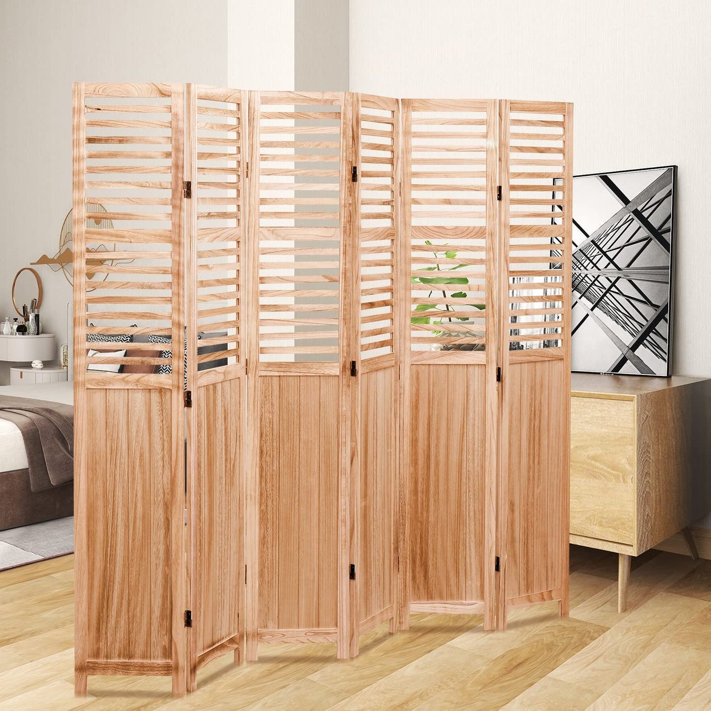 Panel Wooden Folding Room Divider - Natural