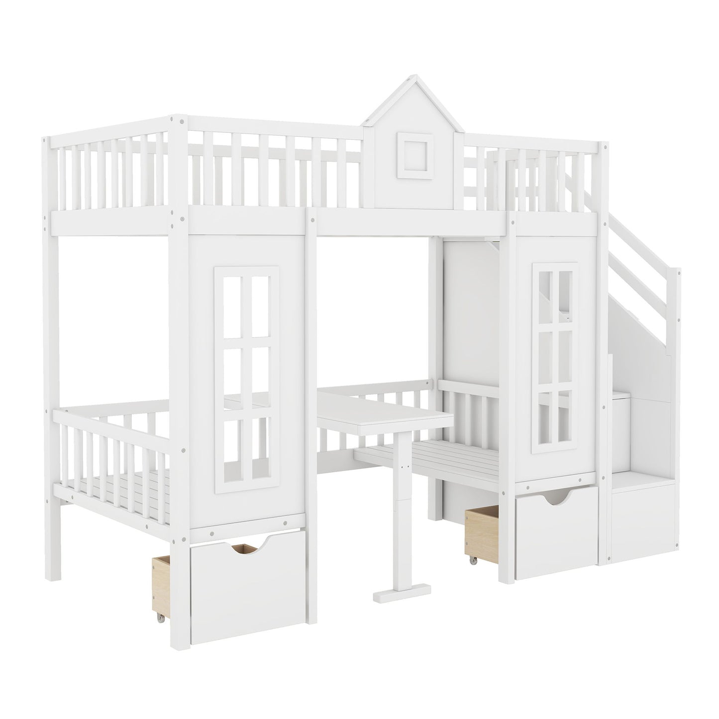 Twin Over Twin Bunk Bed With Changeable Table, Turn Into Upper Bed And Down Desk - White