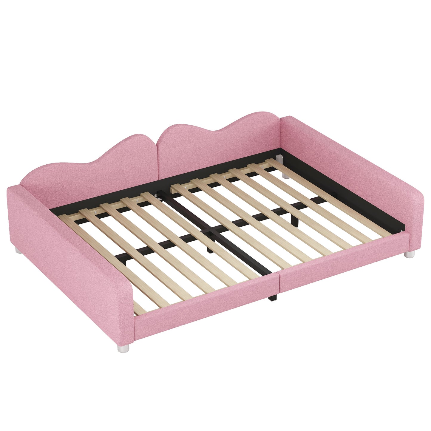 Full Size Upholstered Daybed, Sherpa Fabric Sofabed With Cloud-Shaped Backrest, No Box - Spring Needed - Pink