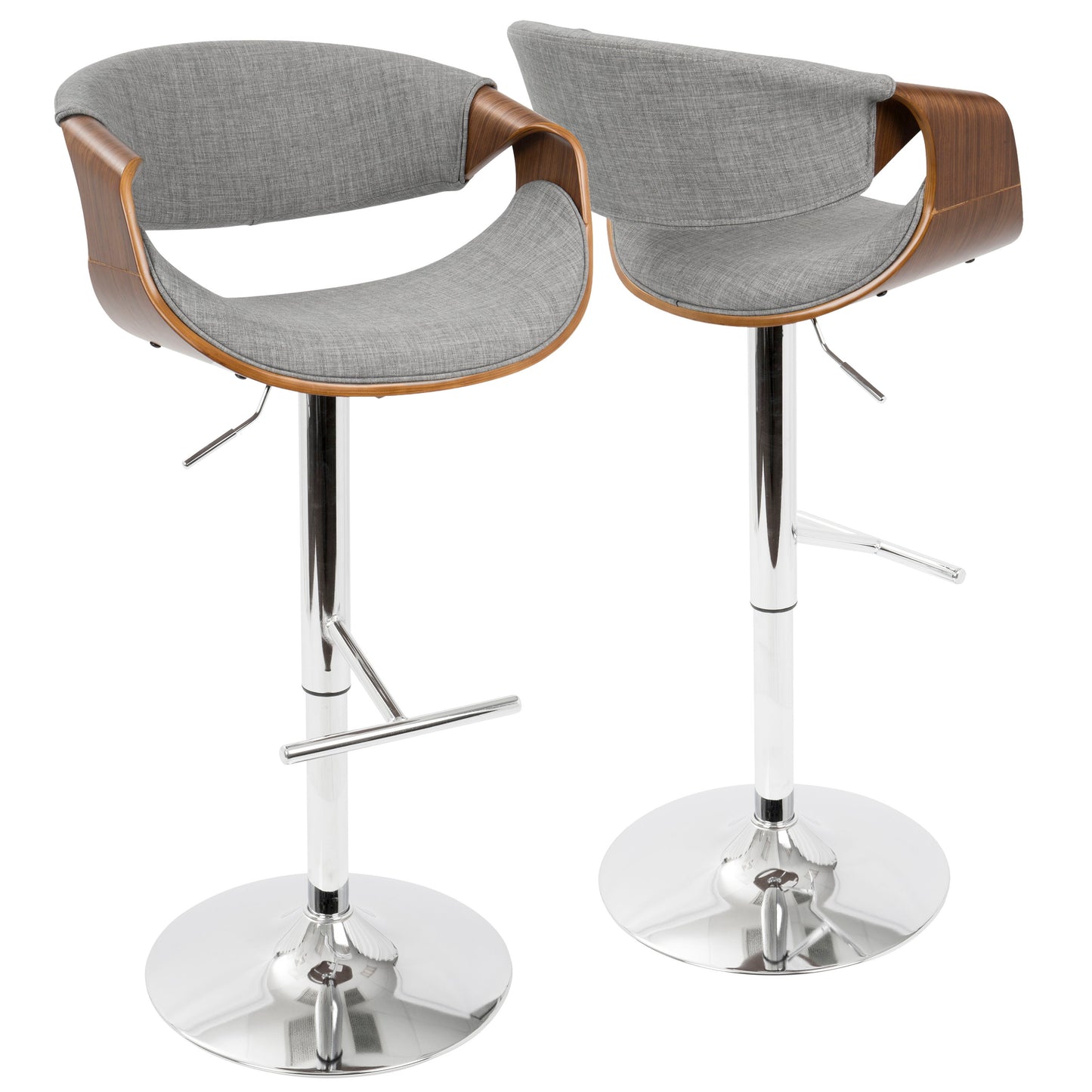 Curvo - Mid-Century Modern Adjustable Barstool With Swivel (Set of 2) - Gray