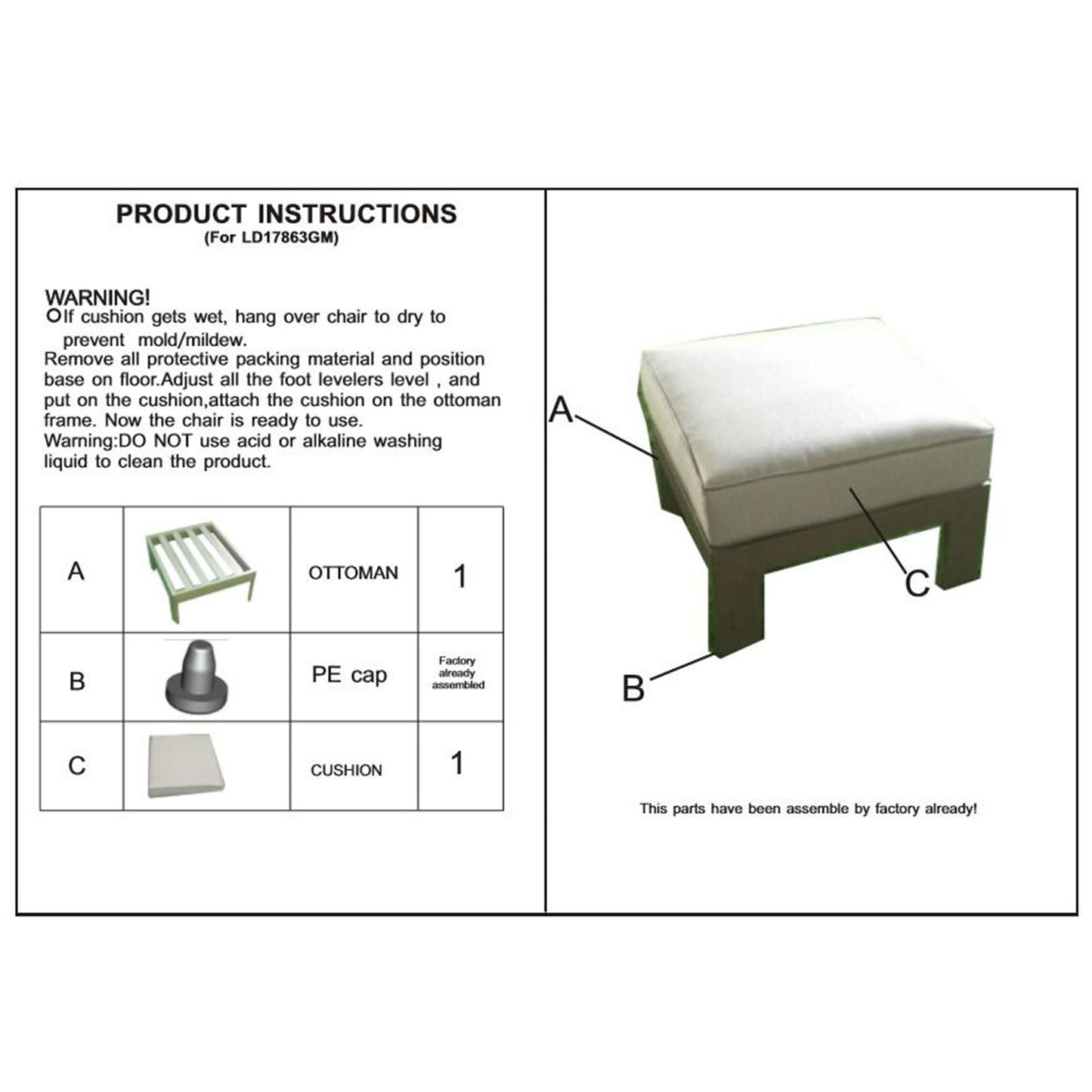 Patio Indoor Outdoor Aluminum Ottoman Footstool With Cushion - Powdered Pewter