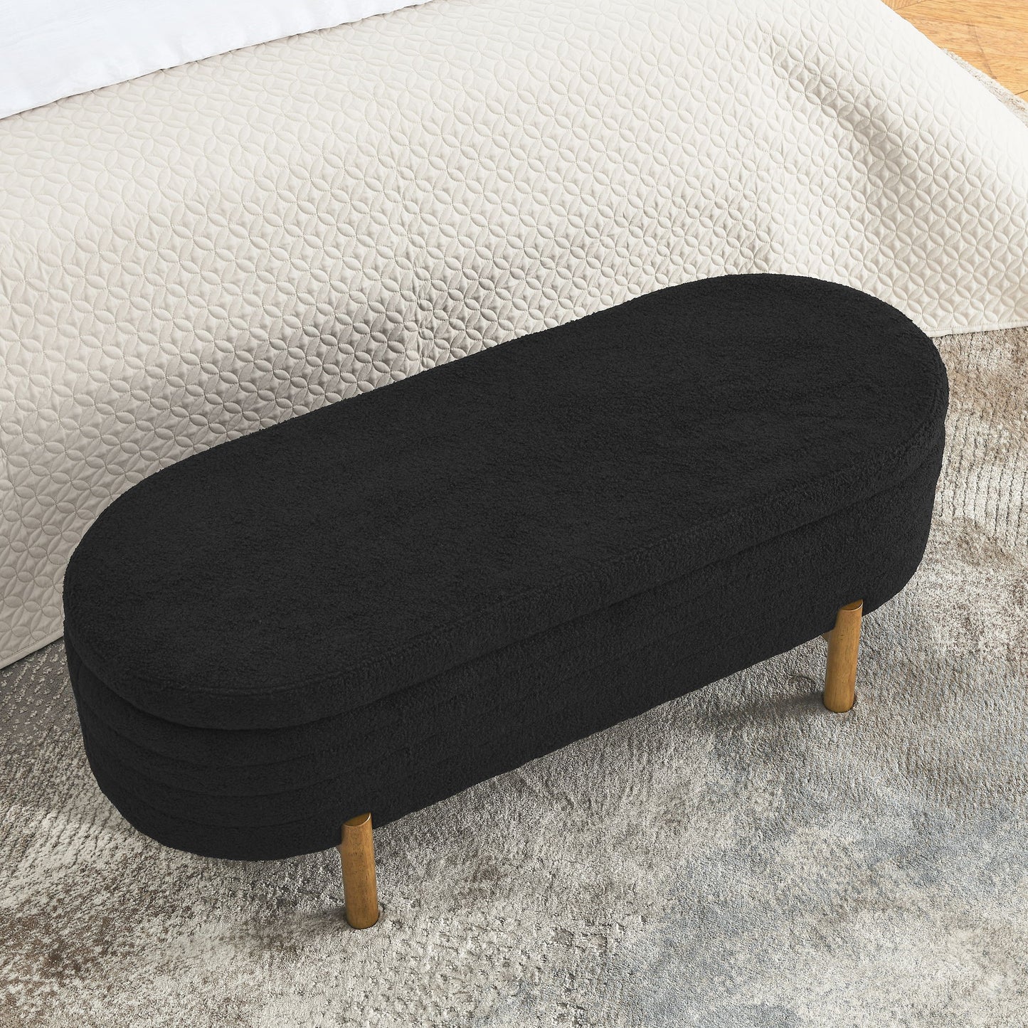 Ottoman Oval Storage Bench With Rubber Wood Legs - Black