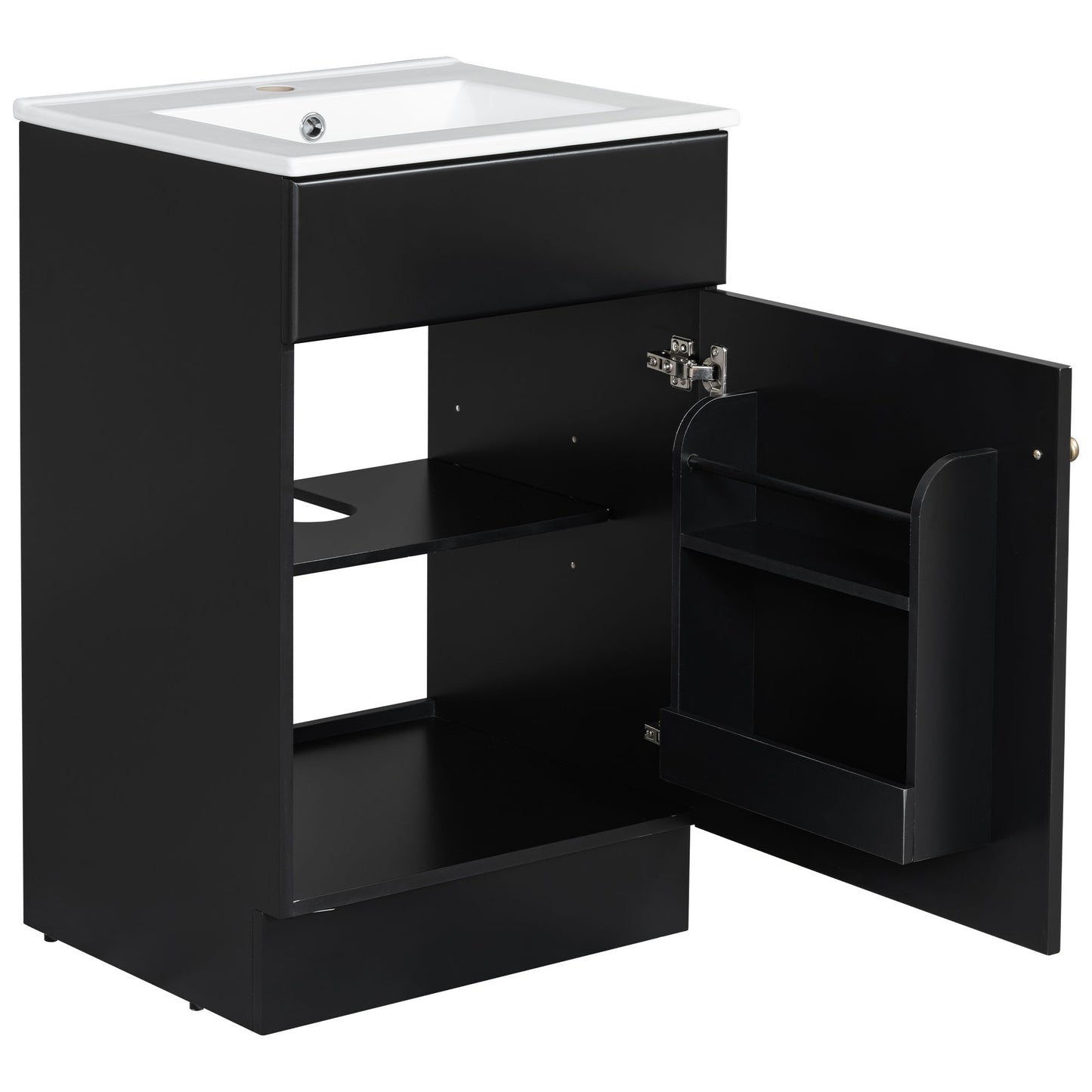 20" Bathroom Vanity With Sink, Freestanding Cabinet With Door Shelf And Adjustable Shelf, And Ceramic Construction - Black