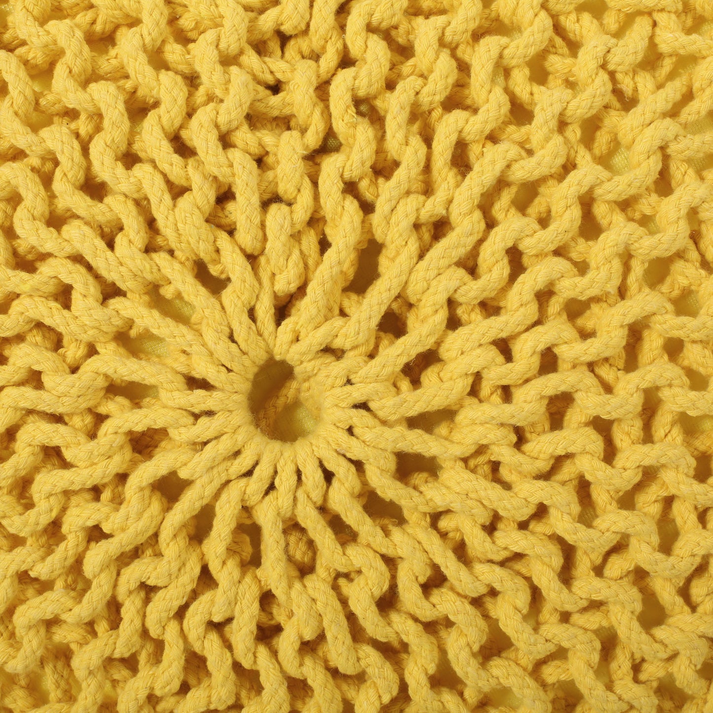 Bordeaux - Knitted Cotton Round Pouf, Versatile Ottoman Or Floor Cushion - Yellow