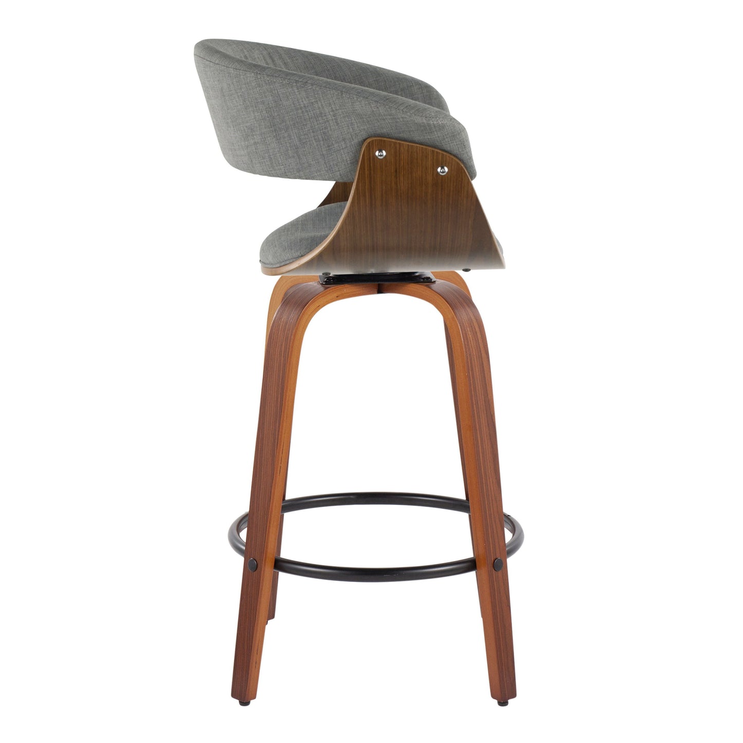 Vintage Mod - Mid-Century Modern Fixed Height Counter Stool With Swivel And Round Footrest (Set of 2) - Walnut / Light Gray