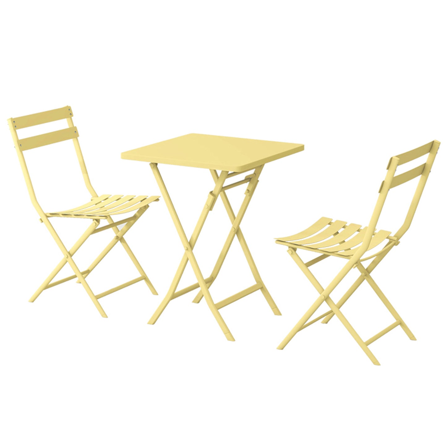 3 Piece Patio Bistro Set Of Foldable Square Table And Chairs - Yellow