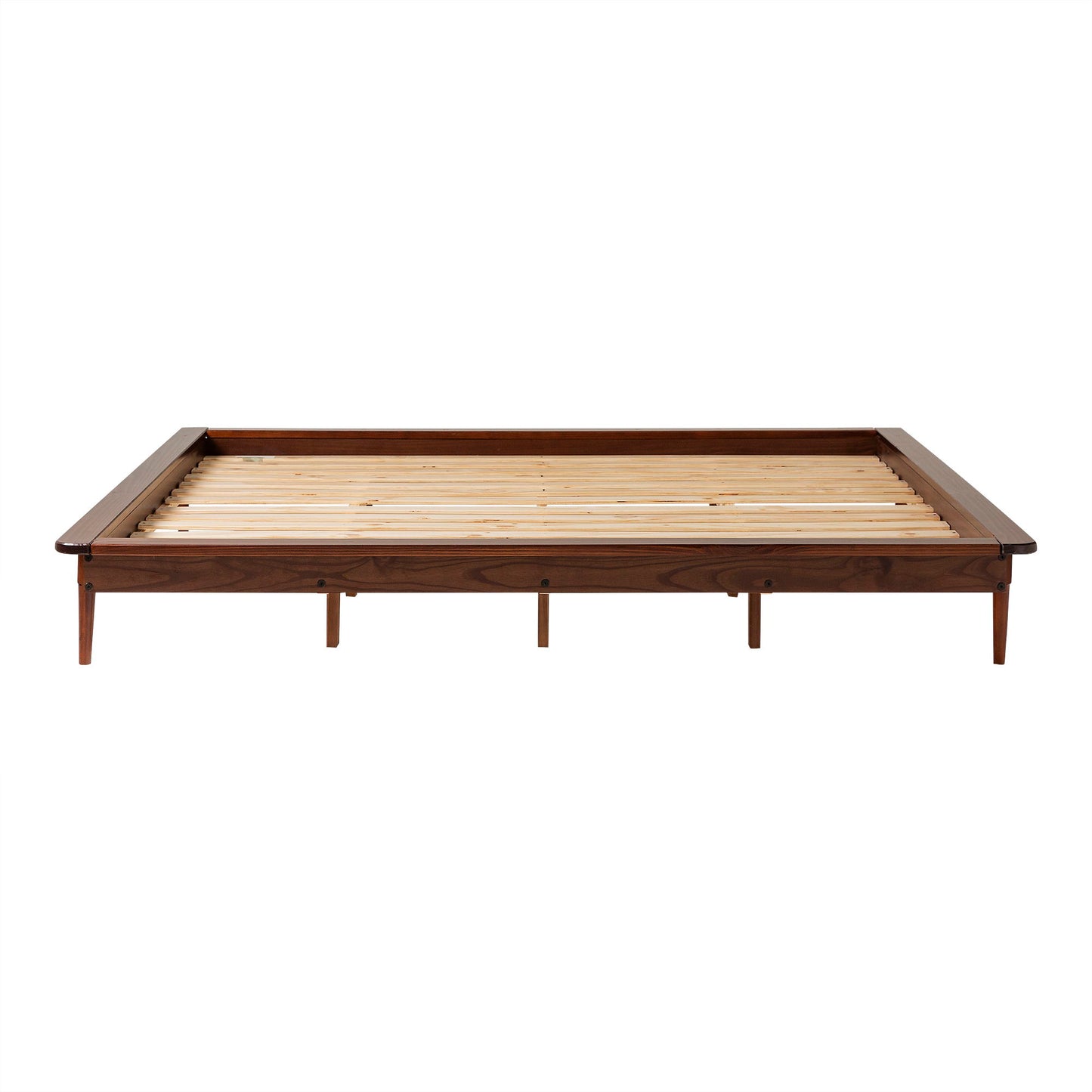 Mid-Century Modern Solid Wood King Platform Bed Frame - Walnut